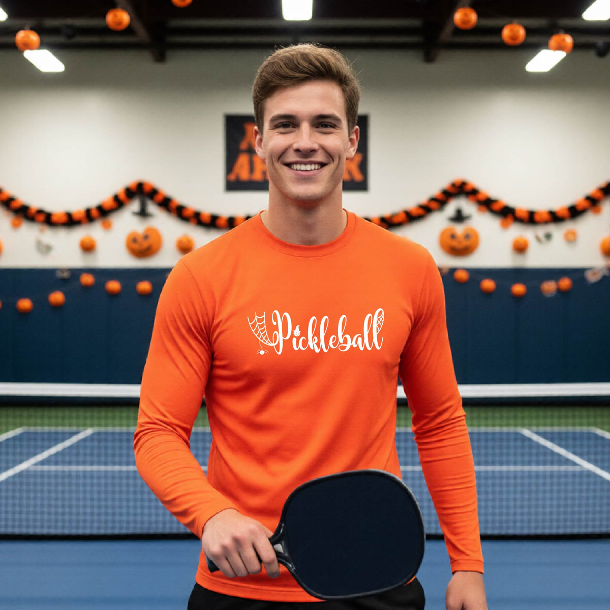 Mens Halloween Pickleball Shirt Funny Pickleball Performance Long-Sleeve T-Shirt Spooky Season Shirt Pickleball Gift