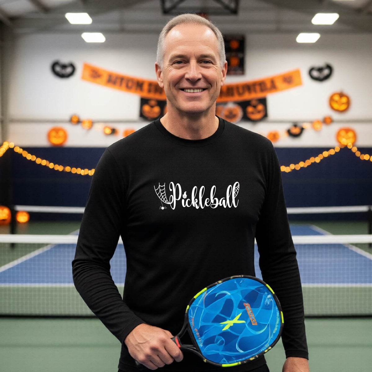 Mens Halloween Pickleball Shirt Funny Pickleball Performance Long-Sleeve T-Shirt Spooky Season Shirt Pickleball Gift