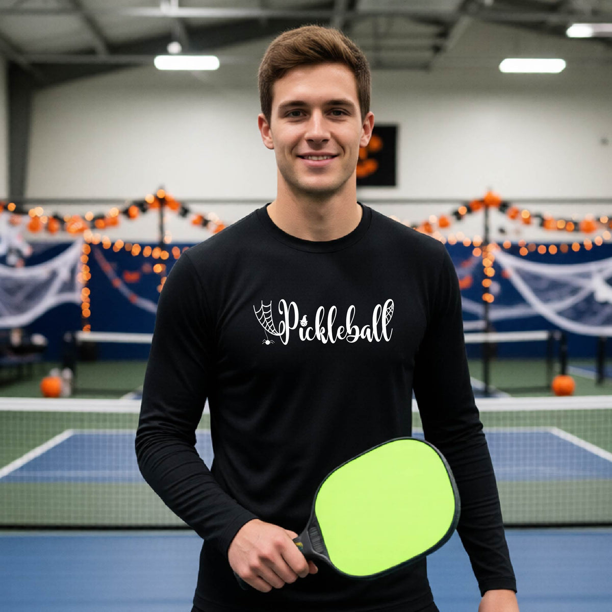 Mens Halloween Pickleball Shirt Funny Pickleball Performance Long-Sleeve T-Shirt Spooky Season Shirt Pickleball Gift