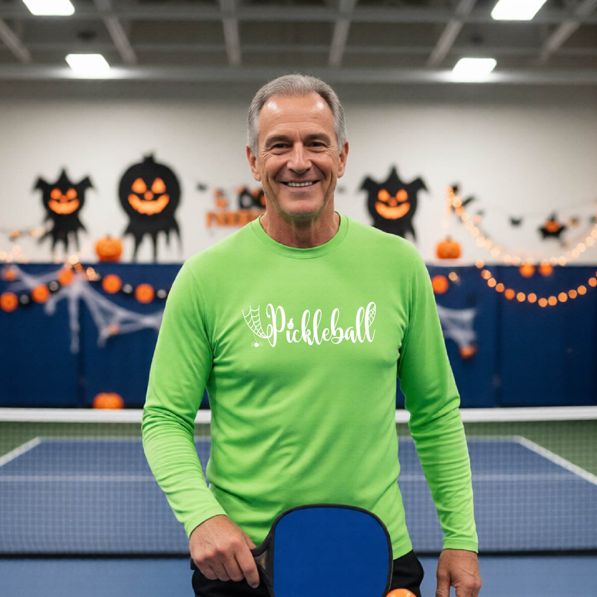 Mens Halloween Pickleball Shirt Funny Pickleball Performance Long-Sleeve T-Shirt Spooky Season Shirt Pickleball Gift