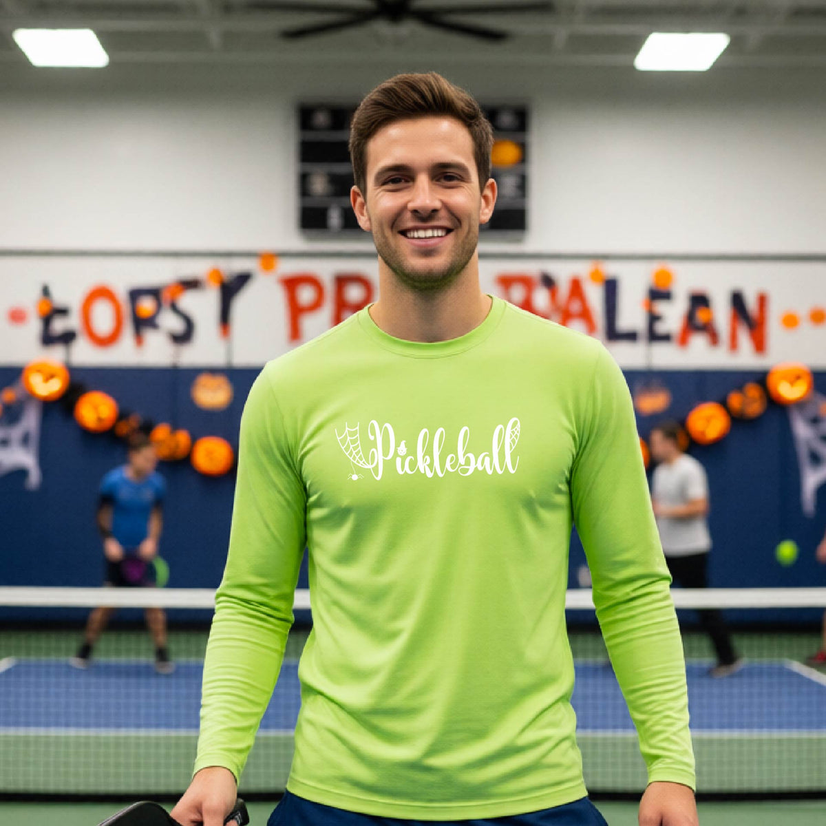 Mens Halloween Pickleball Shirt Funny Pickleball Performance Long-Sleeve T-Shirt Spooky Season Shirt Pickleball Gift
