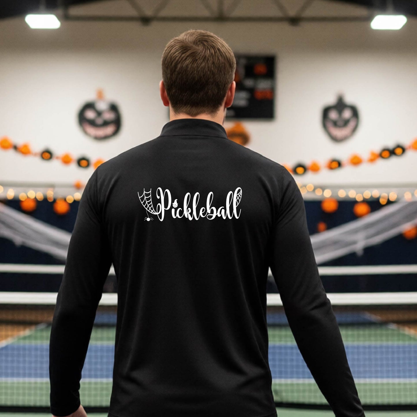 Mens Halloween Pickleball Quarter-Zip Shirt Funny Pickleball Performance Spooky Season Shirt Pickleball Gift