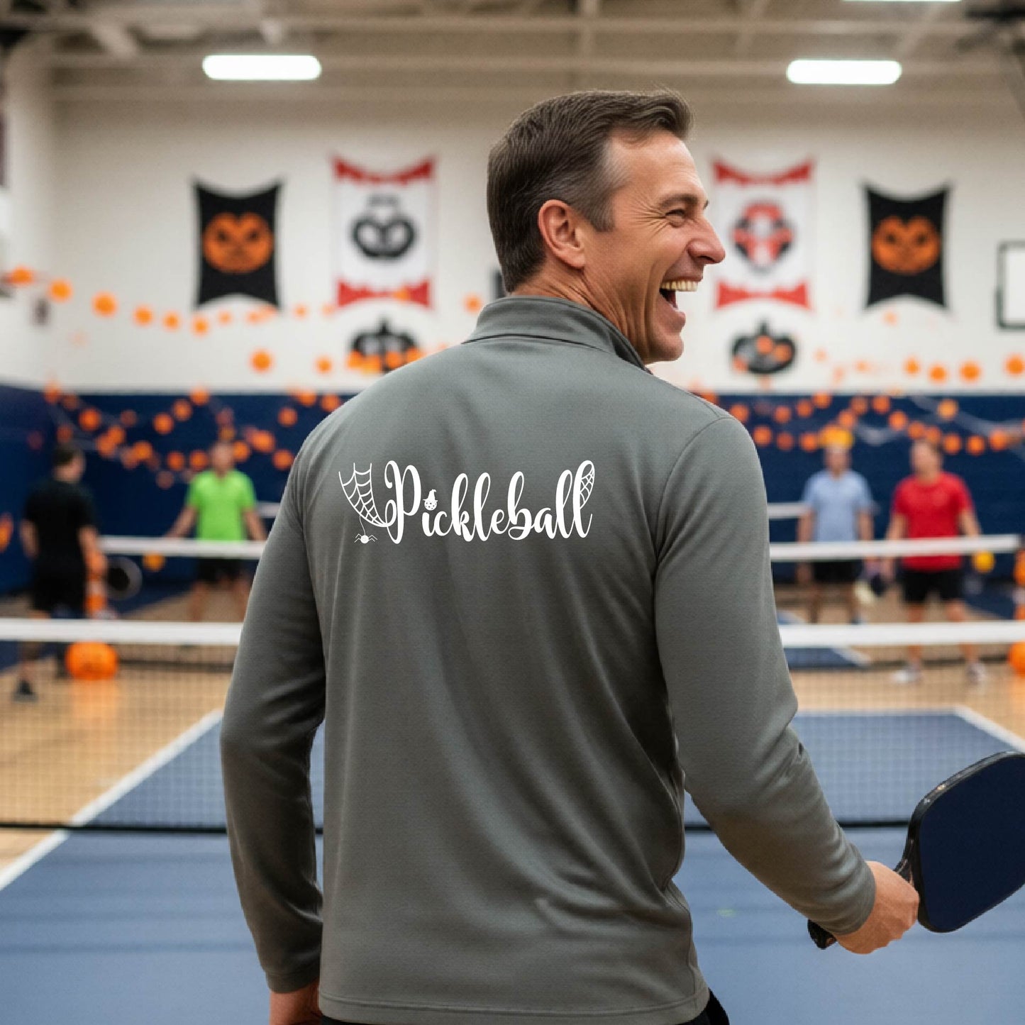 Mens Halloween Pickleball Quarter-Zip Shirt Funny Pickleball Performance Spooky Season Shirt Pickleball Gift