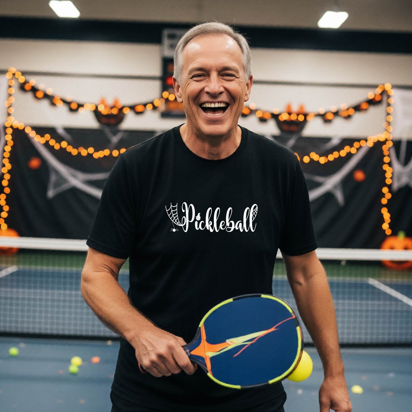 Halloween Mens Pickleball T-Shirt Funny Spooky Season Short-Sleeve Shirt Pickleball Performance Gift Halloween Apparel