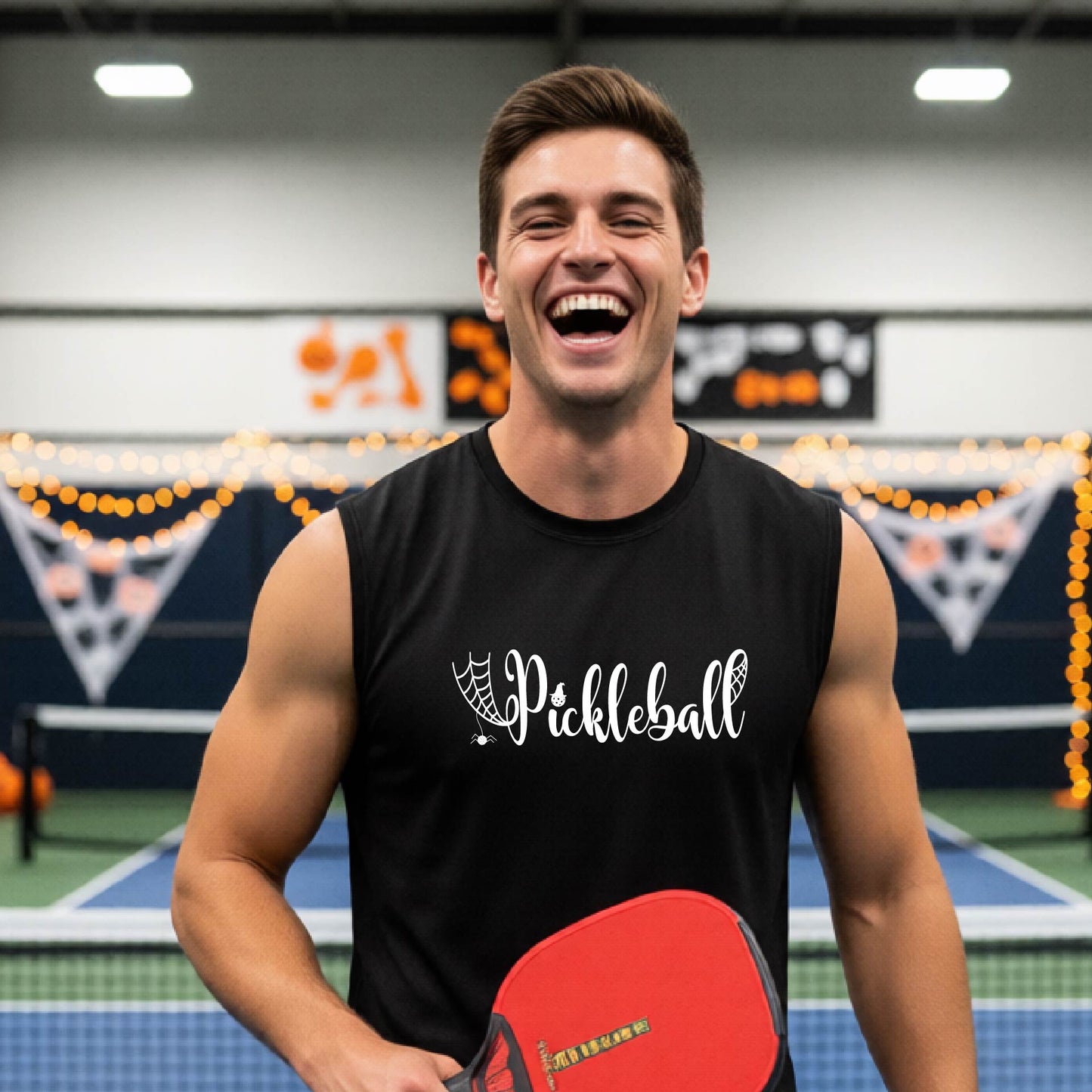 Pickleball Mens Halloween Shirt Funny Moisture-Wicking Sleeveless T-Shirt Spooky Season Pickleball Apparel Gift for Players