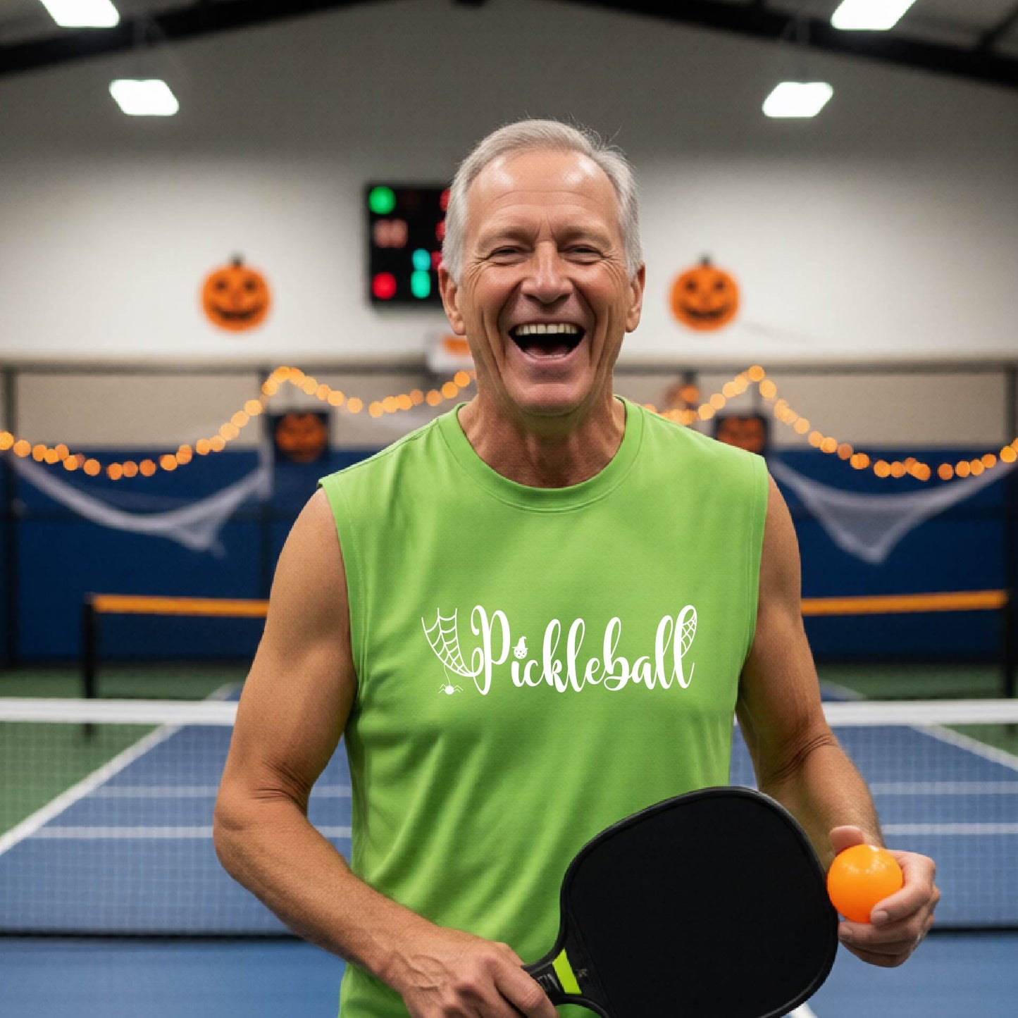 Pickleball Mens Halloween Shirt Funny Moisture-Wicking Sleeveless T-Shirt Spooky Season Pickleball Apparel Gift for Players