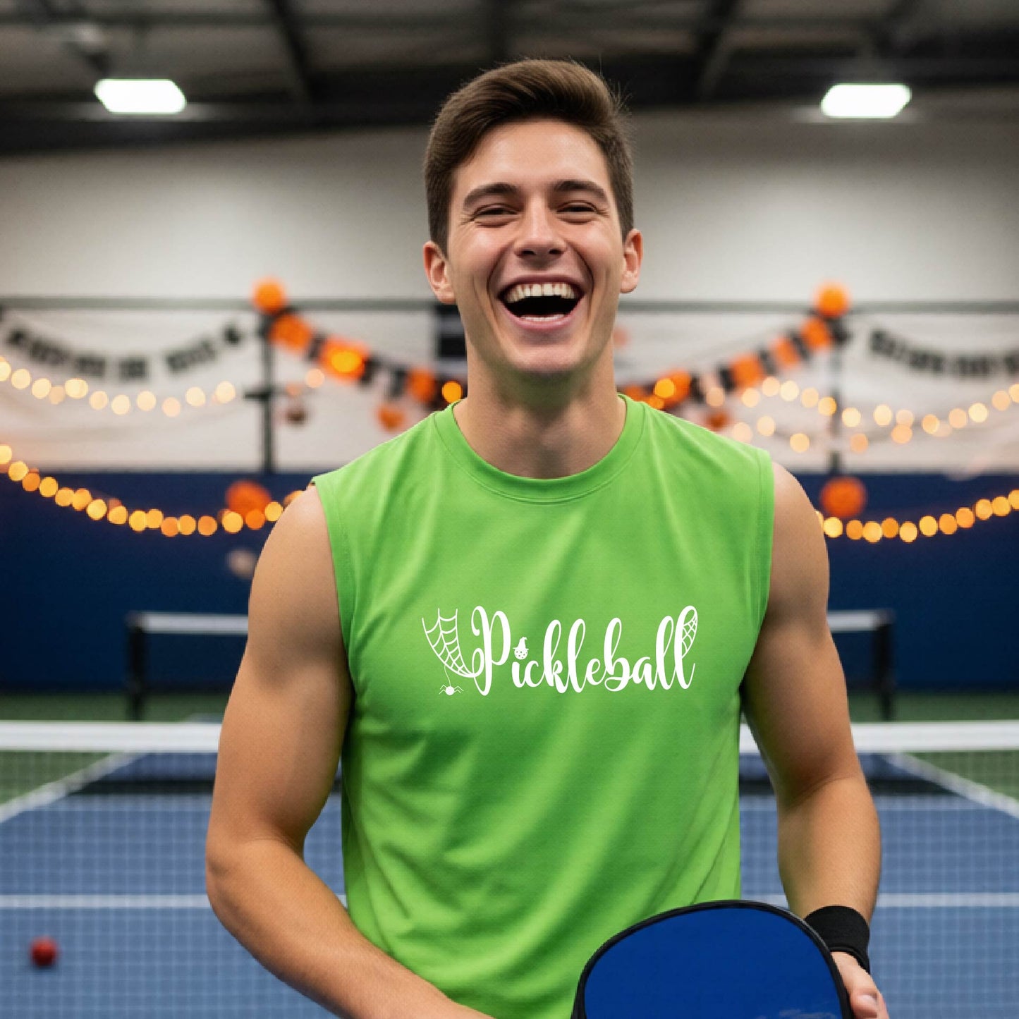 Pickleball Mens Halloween Shirt Funny Moisture-Wicking Sleeveless T-Shirt Spooky Season Pickleball Apparel Gift for Players