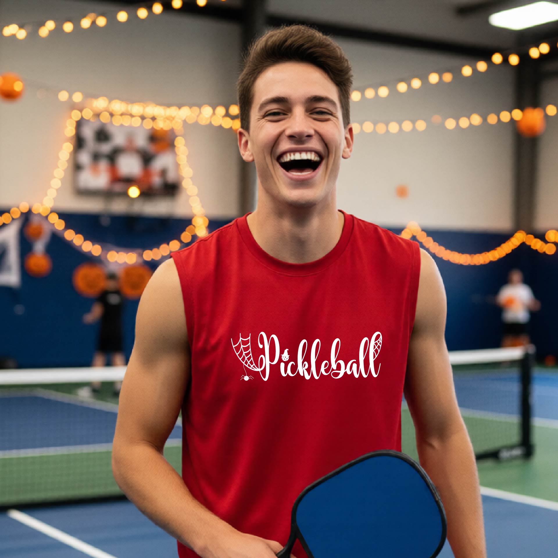 Pickleball Mens Halloween Shirt Funny Moisture-Wicking Sleeveless T-Shirt Spooky Season Pickleball Apparel Gift for Players