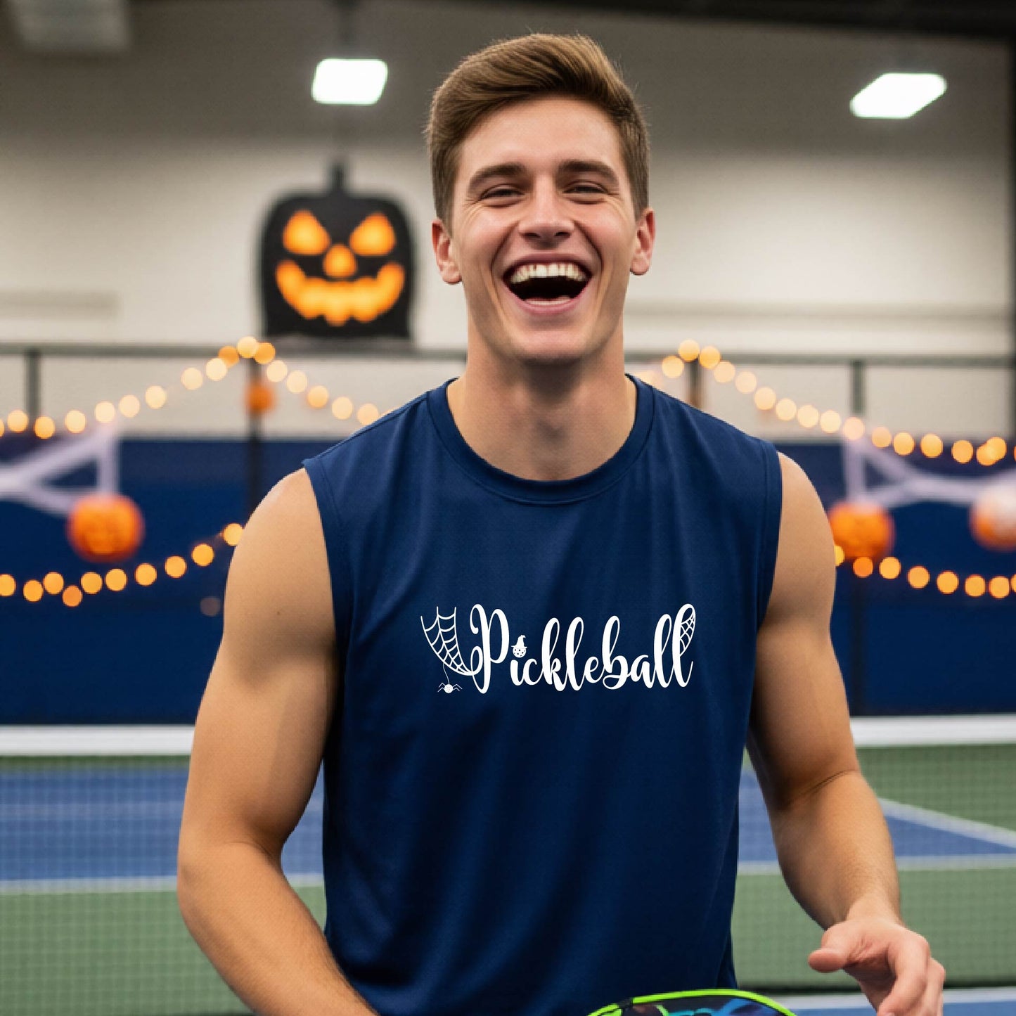 Pickleball Mens Halloween Shirt Funny Moisture-Wicking Sleeveless T-Shirt Spooky Season Pickleball Apparel Gift for Players