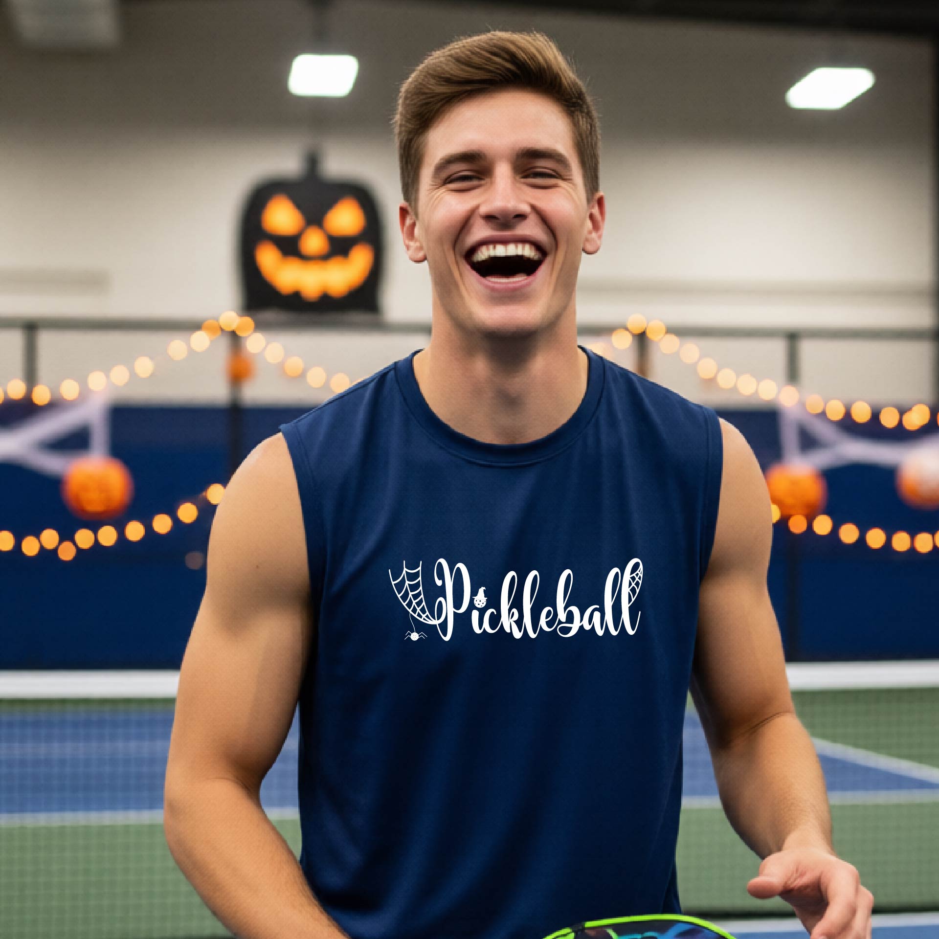 Pickleball Mens Halloween Shirt Funny Moisture-Wicking Sleeveless T-Shirt Spooky Season Pickleball Apparel Gift for Players
