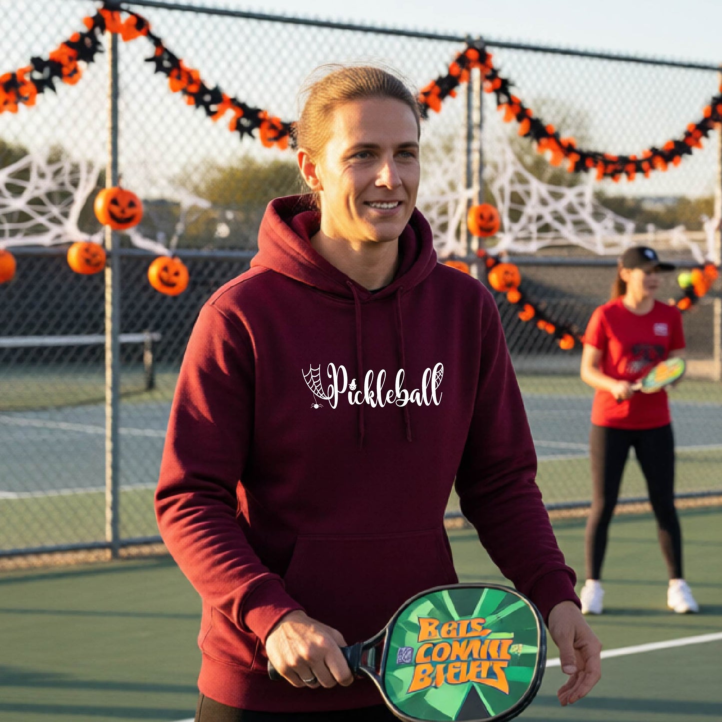 Halloween Unisex Pickleball Hoodie Funny Spooky Season Sweatshirt Pickleball Pullover Apparel