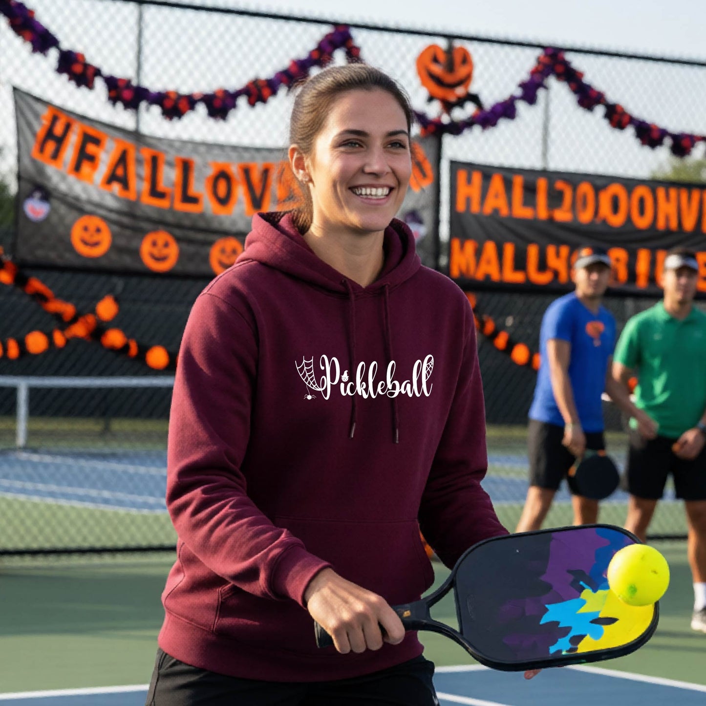 Halloween Unisex Pickleball Hoodie Funny Spooky Season Sweatshirt Pickleball Pullover Apparel