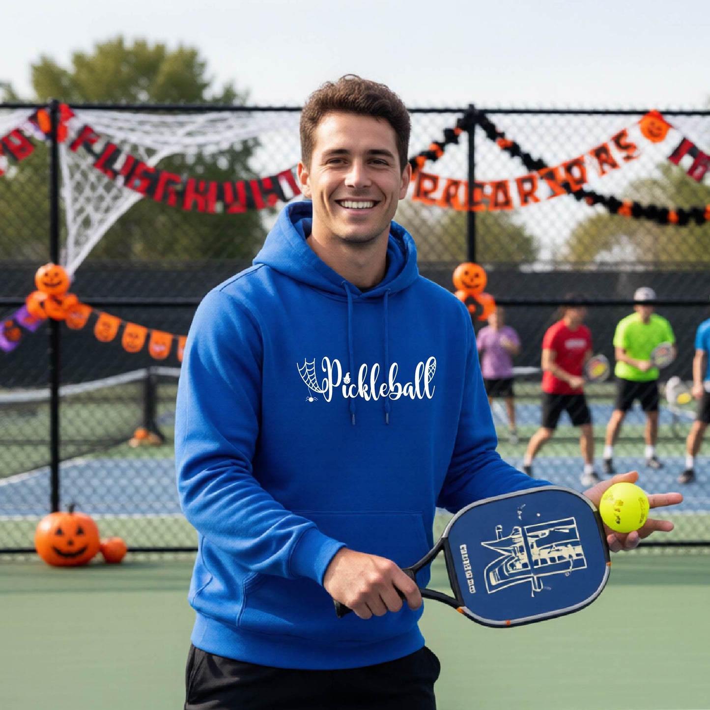 Halloween Unisex Pickleball Hoodie Funny Spooky Season Sweatshirt Pickleball Pullover Apparel
