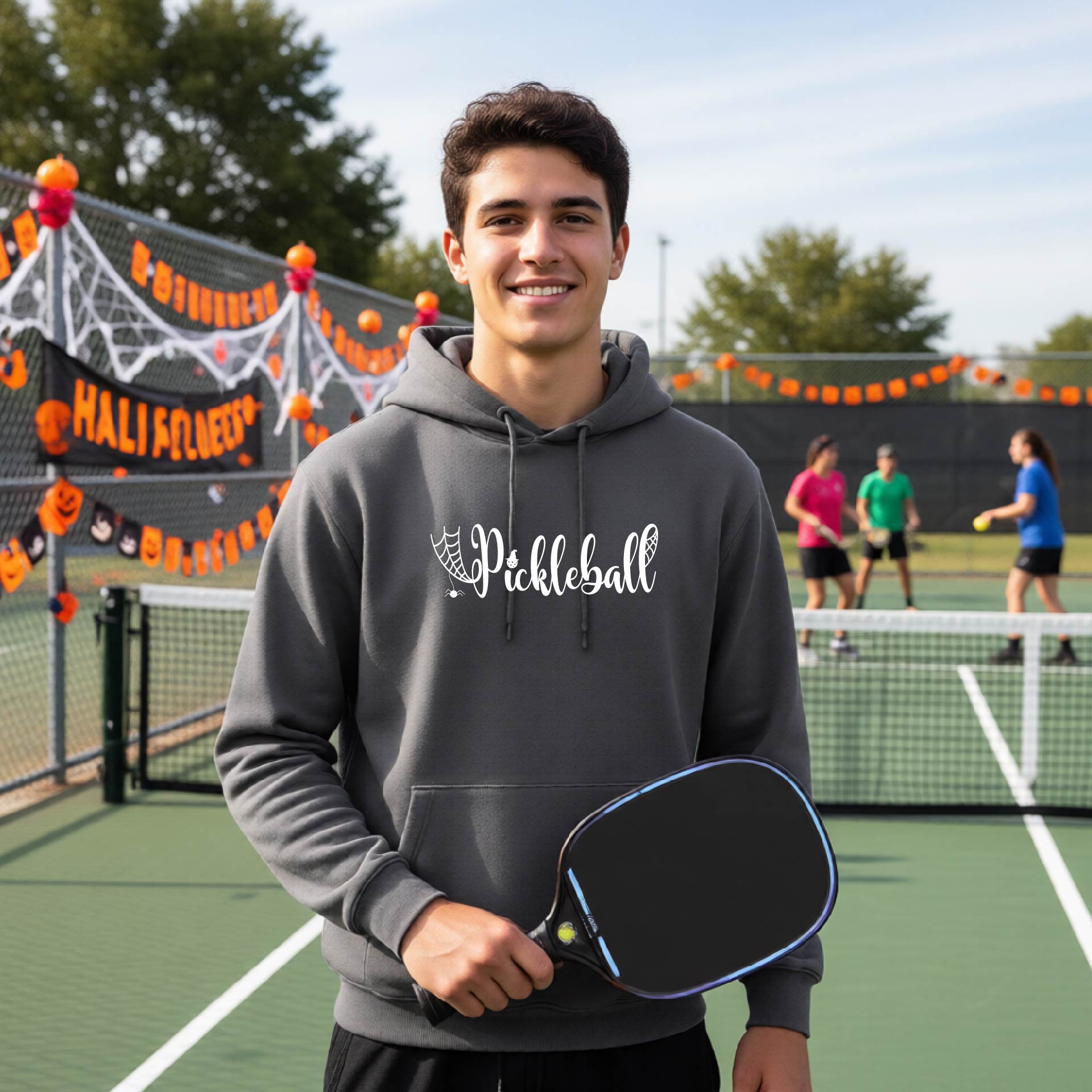 Halloween Unisex Pickleball Hoodie Funny Spooky Season Sweatshirt Pickleball Pullover Apparel