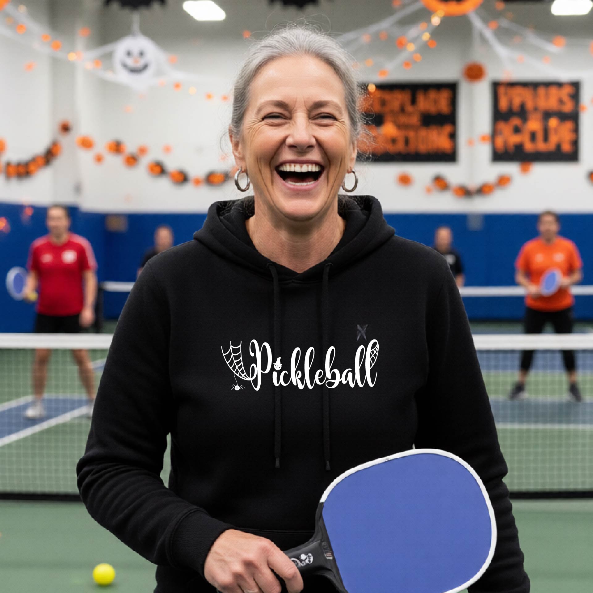 Womens Halloween Pickleball Hoodie Spooky Season Sweatshirt Pickleball Clothing Pullover