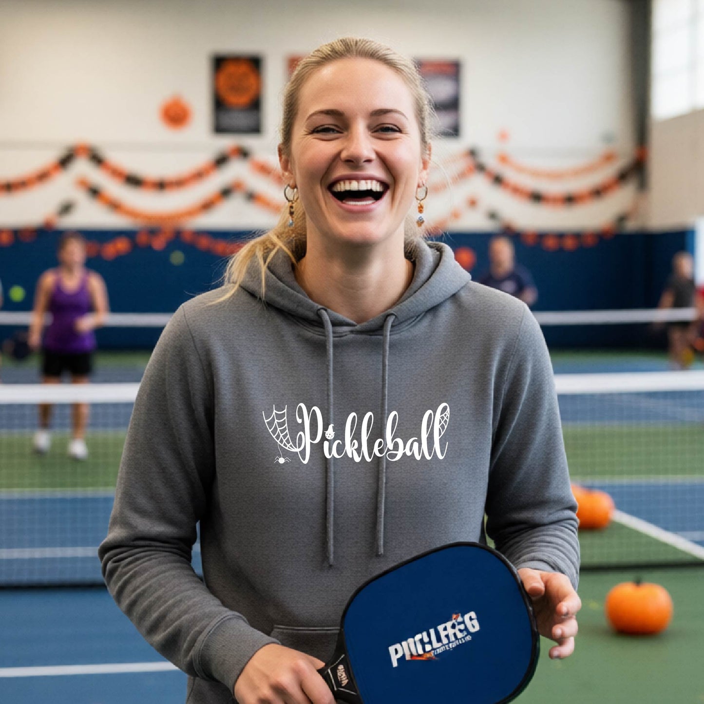Womens Halloween Pickleball Hoodie Spooky Season Sweatshirt Pickleball Clothing Pullover