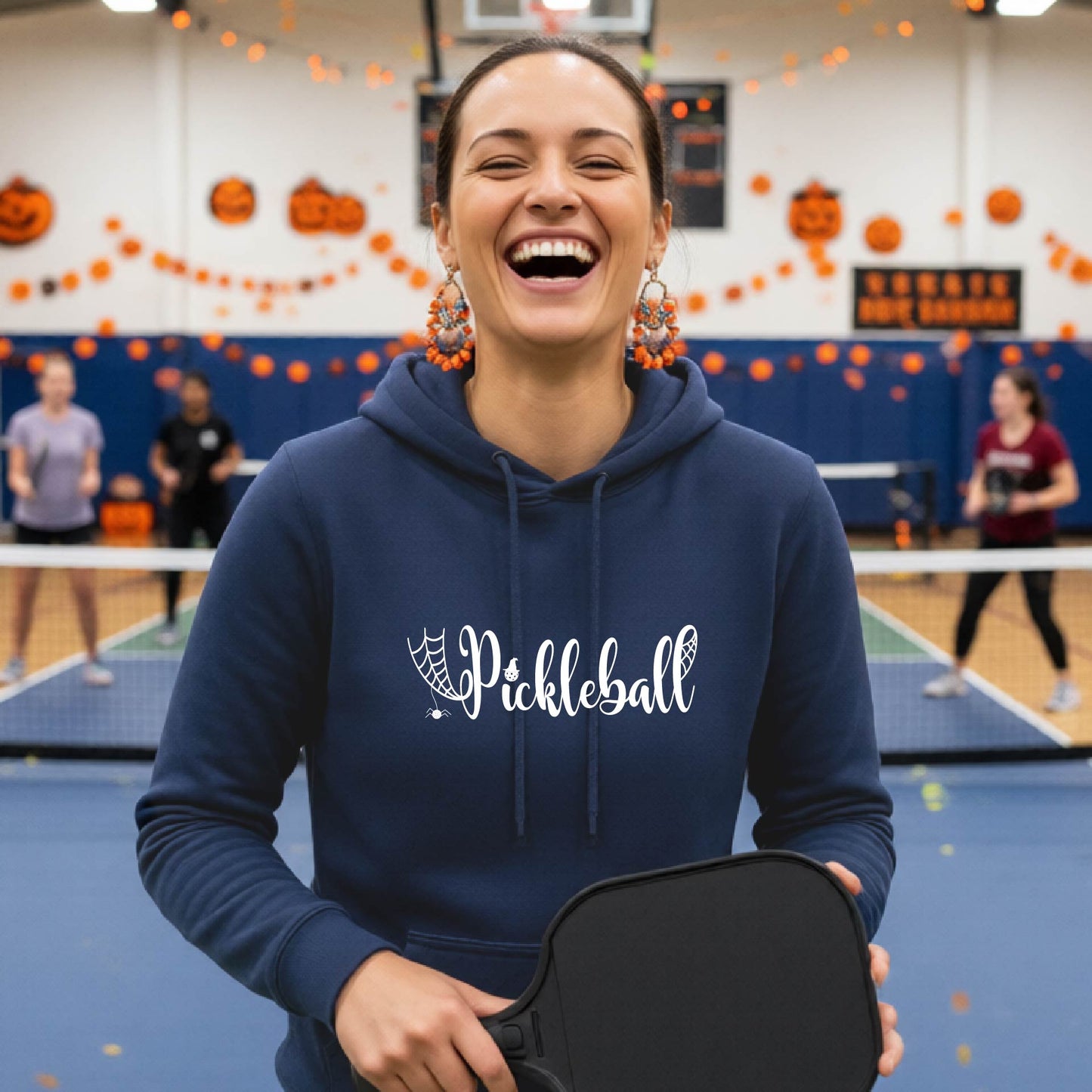 Womens Halloween Pickleball Hoodie Spooky Season Sweatshirt Pickleball Clothing Pullover