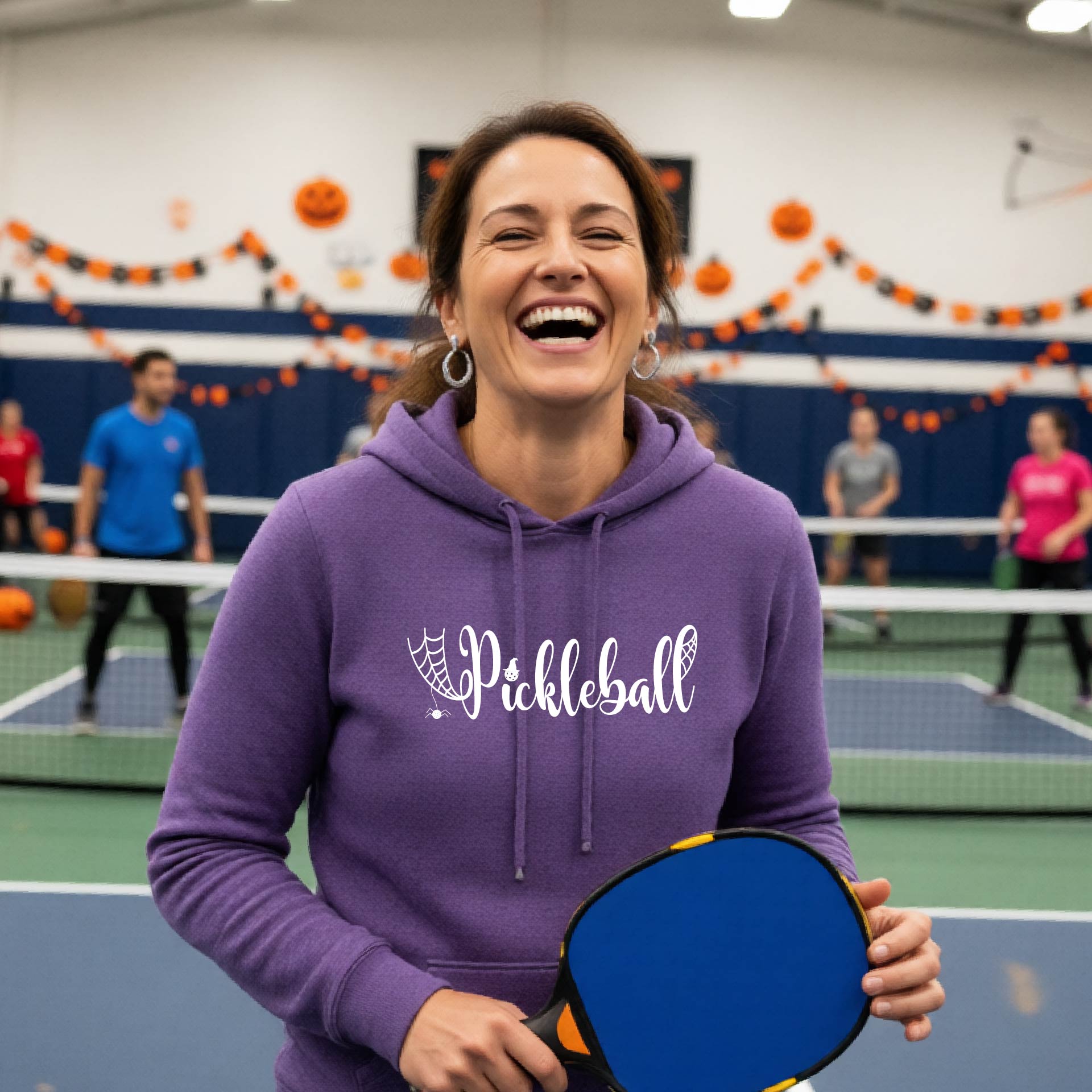 Womens Halloween Pickleball Hoodie Spooky Season Sweatshirt Pickleball Clothing Pullover