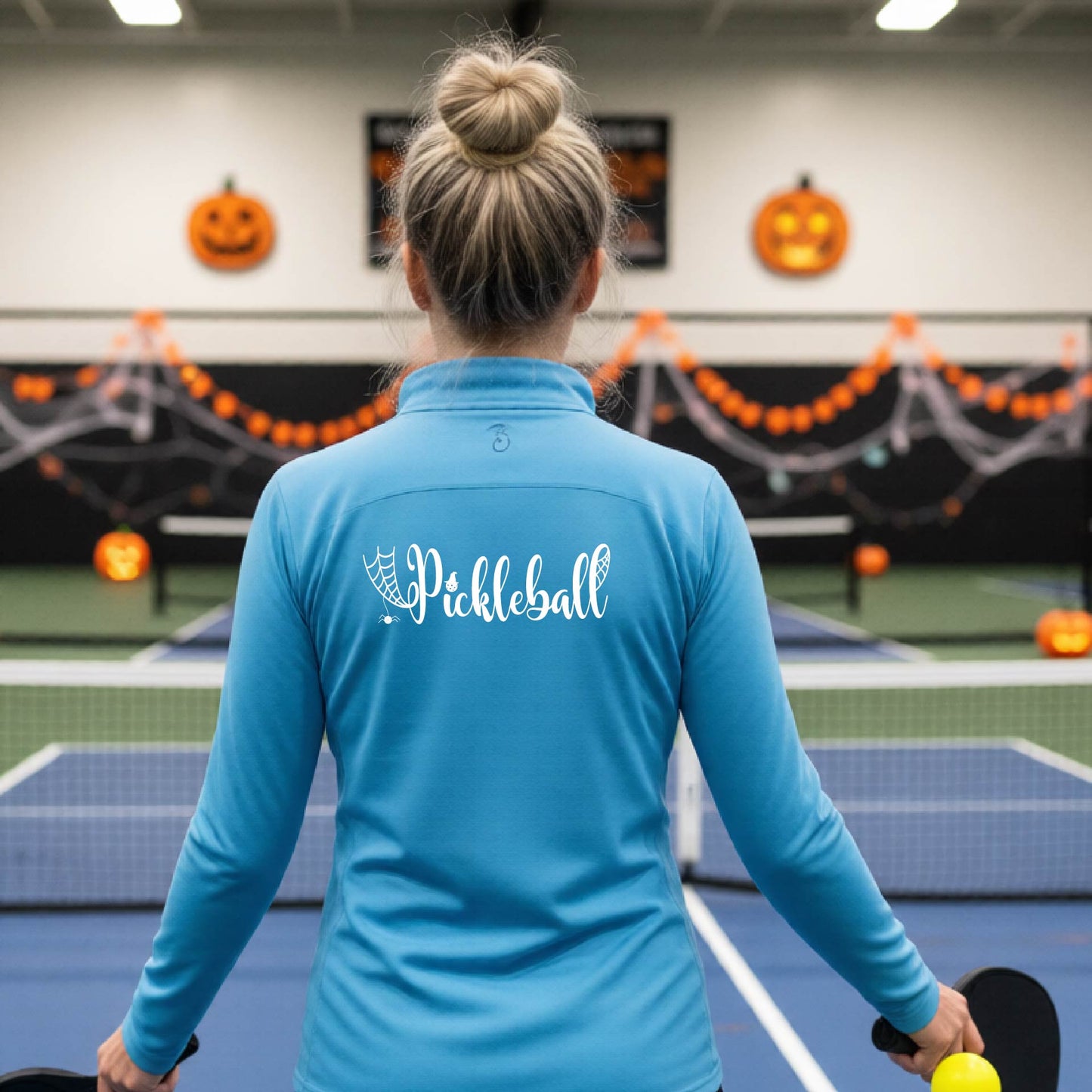 Halloween Womens Quarter-Zip Shirt Funny Spooky Season Pickleball Performance Gift Halloween Apparel