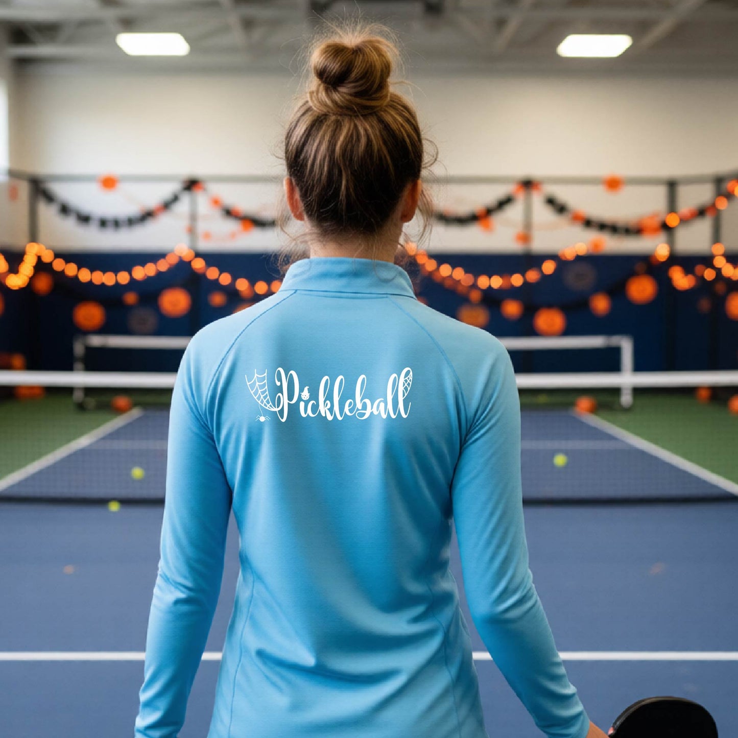Halloween Womens Quarter-Zip Shirt Funny Spooky Season Pickleball Performance Gift Halloween Apparel