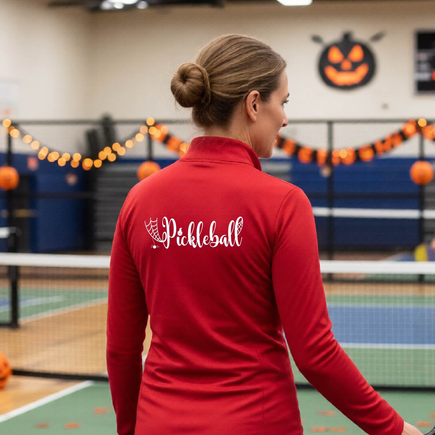 Halloween Womens Quarter-Zip Shirt Funny Spooky Season Pickleball Performance Gift Halloween Apparel