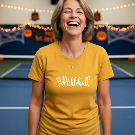 Womens Funny Halloween Pickleball Shirt Spooky Pickleball Short-Sleeve T-Shirt Moisture-Wicking Gift for Pickleball Players