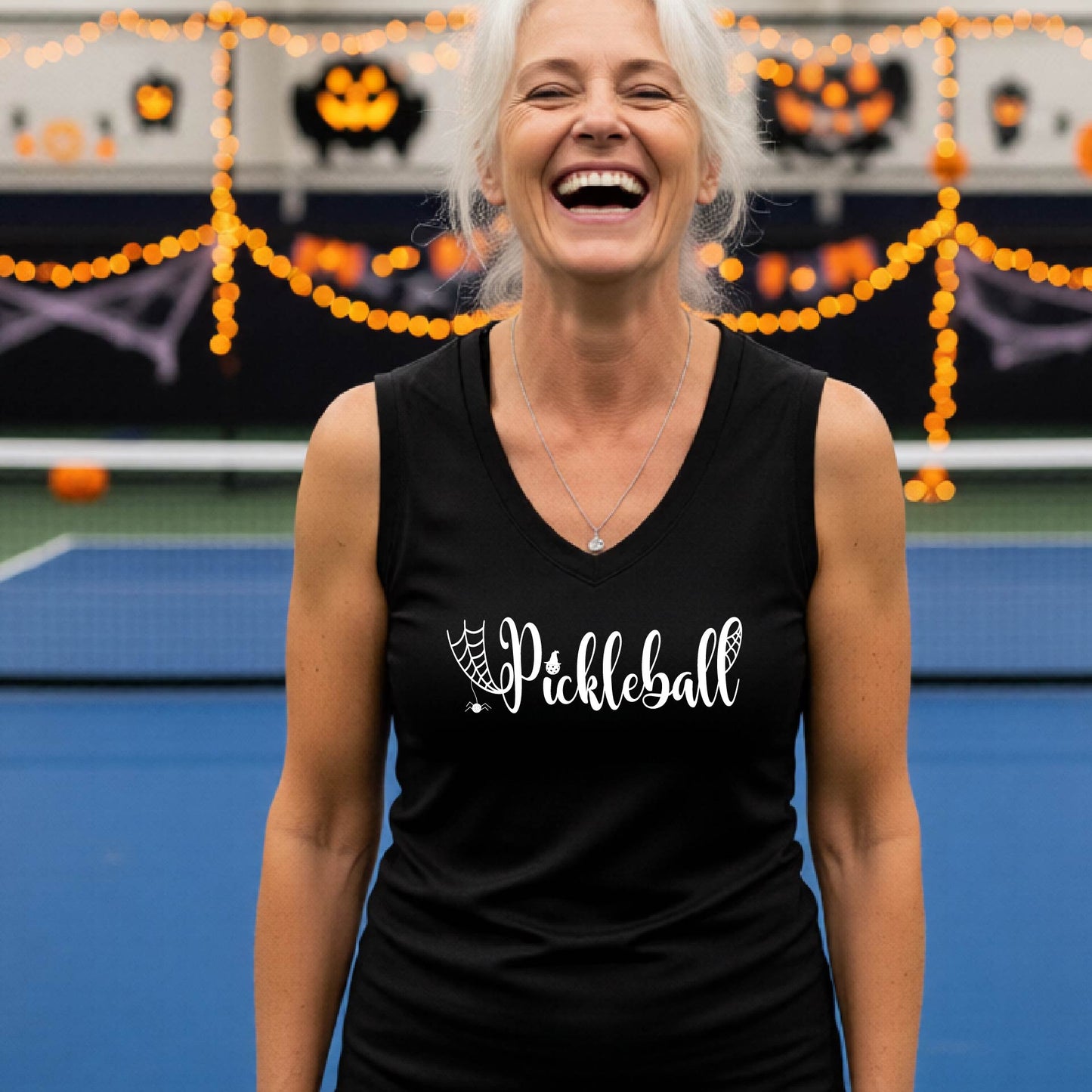 Pickleball Womens Halloween Shirt Funny Moisture-Wicking Sleeveless T-Shirt Spooky Season Pickleball Apparel Gift for Players