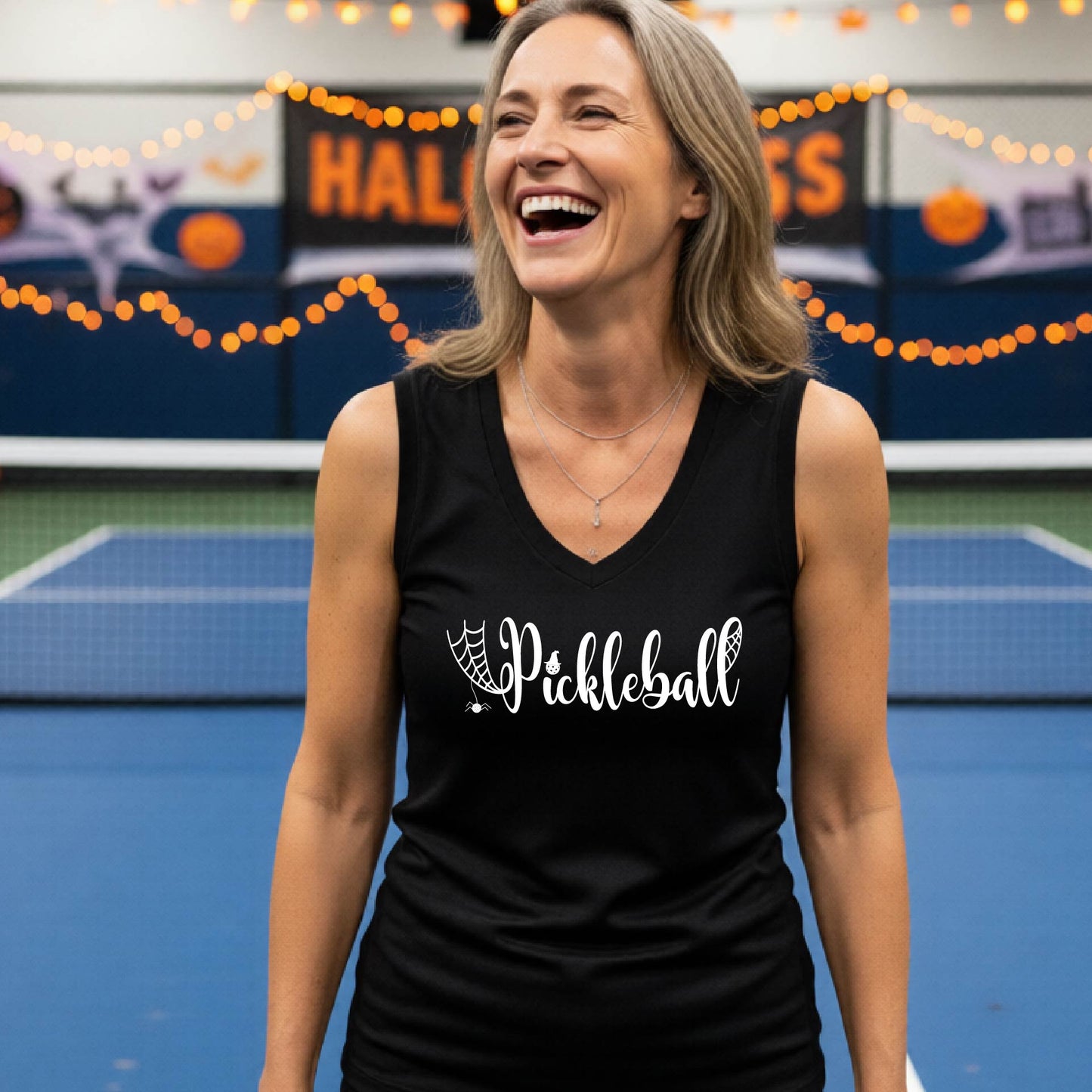 Pickleball Womens Halloween Shirt Funny Moisture-Wicking Sleeveless T-Shirt Spooky Season Pickleball Apparel Gift for Players