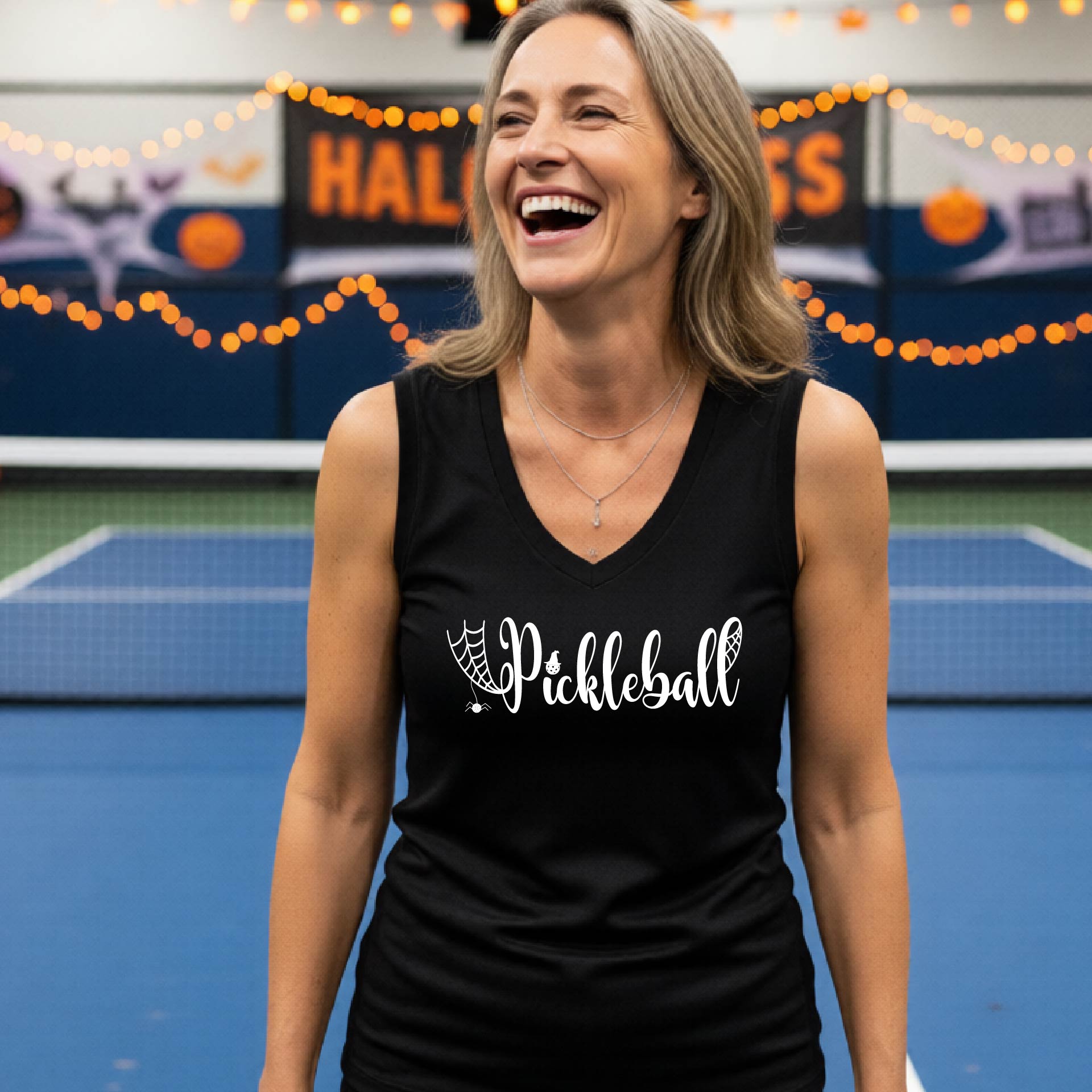 Pickleball Womens Halloween Shirt Funny Moisture-Wicking Sleeveless T-Shirt Spooky Season Pickleball Apparel Gift for Players