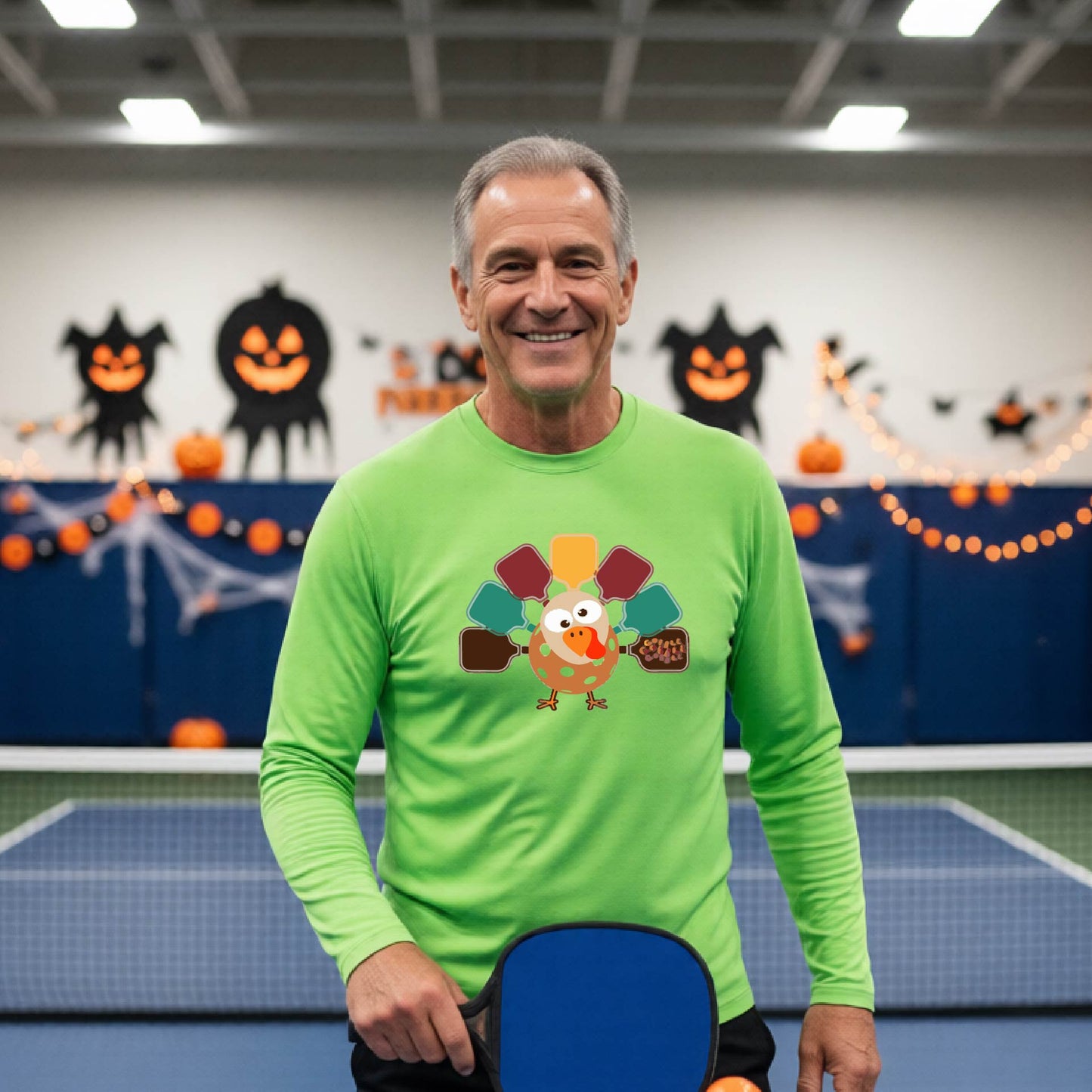 Mens Funny Thanksgiving Pickleball Shirt Holiday Pickleball T-Shirt Moisture-Wicking Gift for Pickleball Long-Sleeve