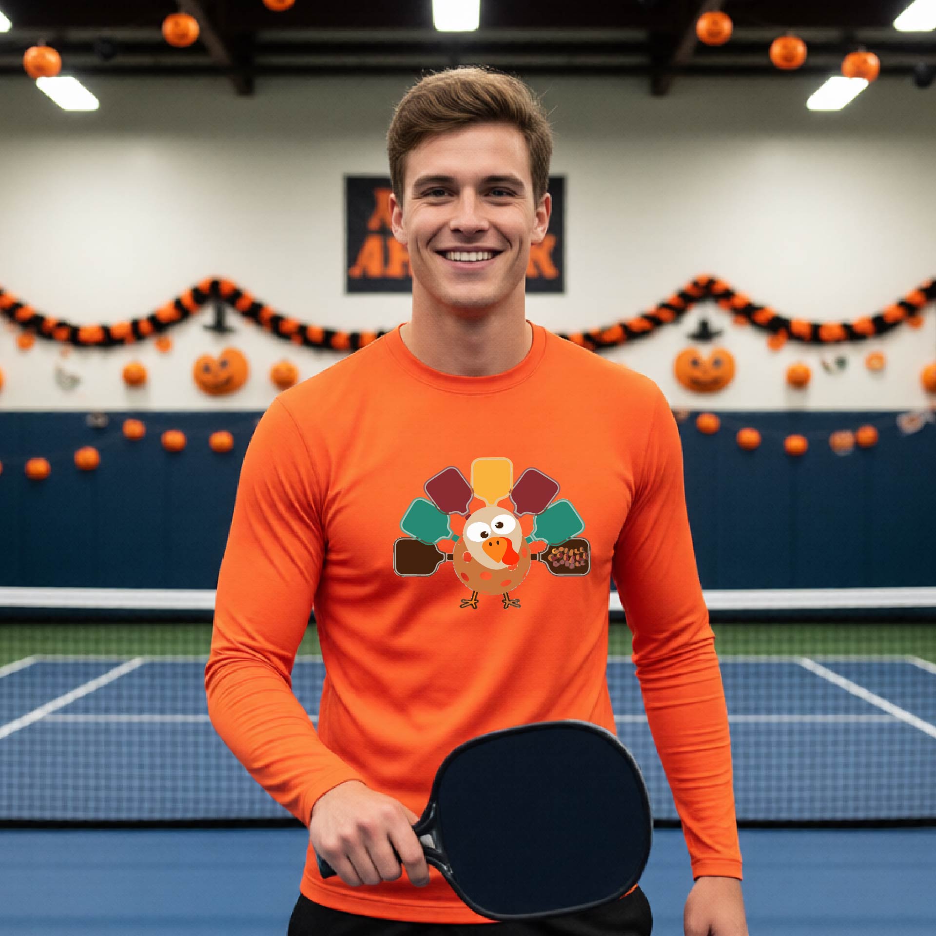 Mens Funny Thanksgiving Pickleball Shirt Holiday Pickleball T-Shirt Moisture-Wicking Gift for Pickleball Long-Sleeve
