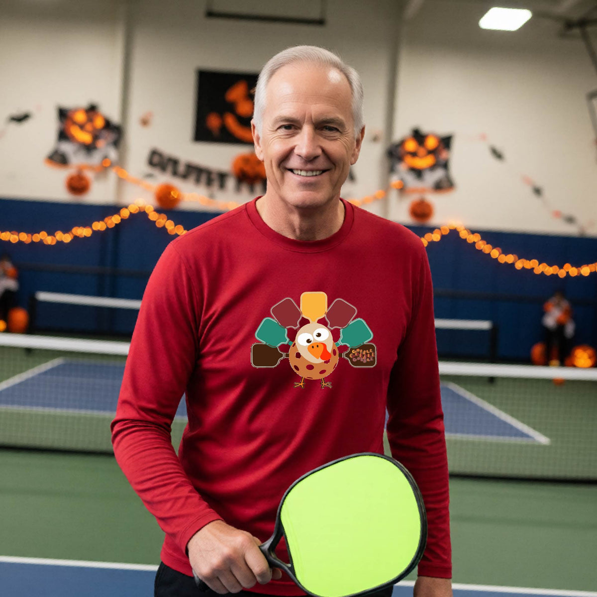 Mens Funny Thanksgiving Pickleball Shirt Holiday Pickleball T-Shirt Moisture-Wicking Gift for Pickleball Long-Sleeve