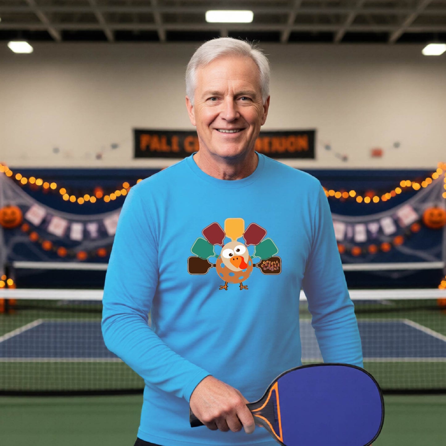 Mens Funny Thanksgiving Pickleball Shirt Holiday Pickleball T-Shirt Moisture-Wicking Gift for Pickleball Long-Sleeve