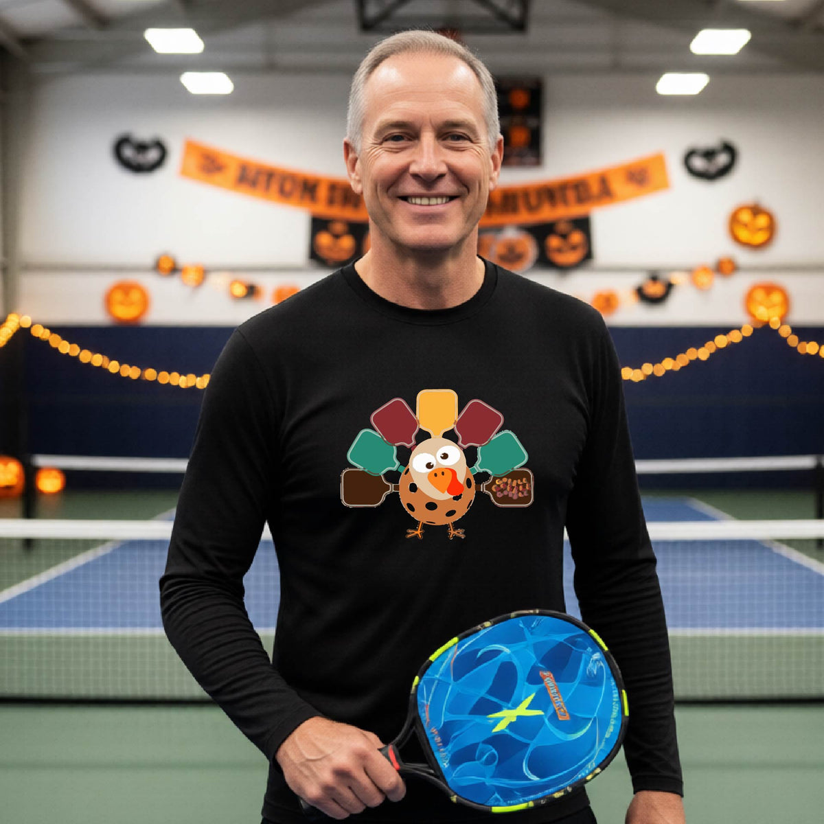 Mens Funny Thanksgiving Pickleball Shirt Holiday Pickleball T-Shirt Moisture-Wicking Gift for Pickleball Long-Sleeve
