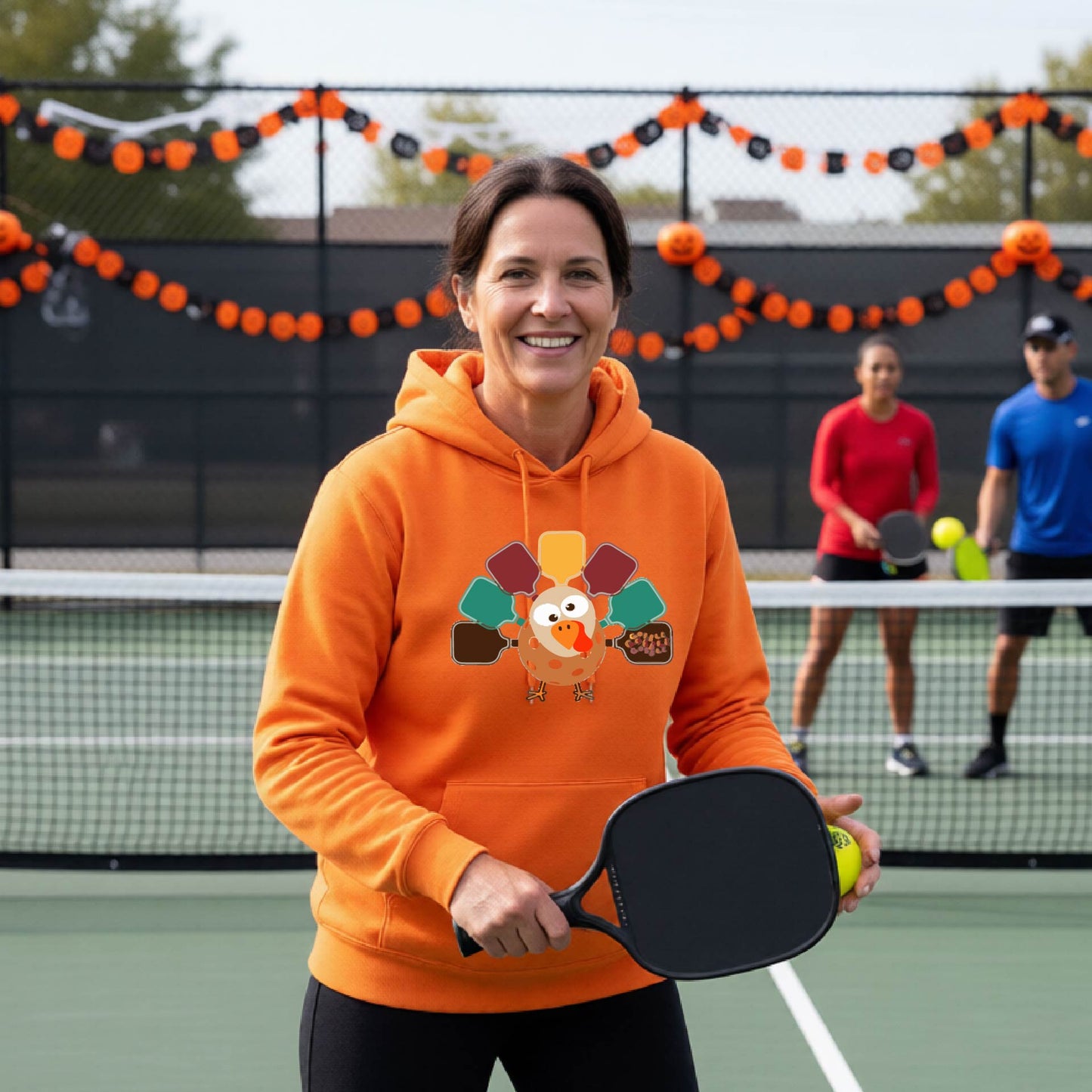 Thanksgiving Unisex Pickleball Hoodie Funny Spooky Season Sweatshirt Pickleball Pullover Apparel