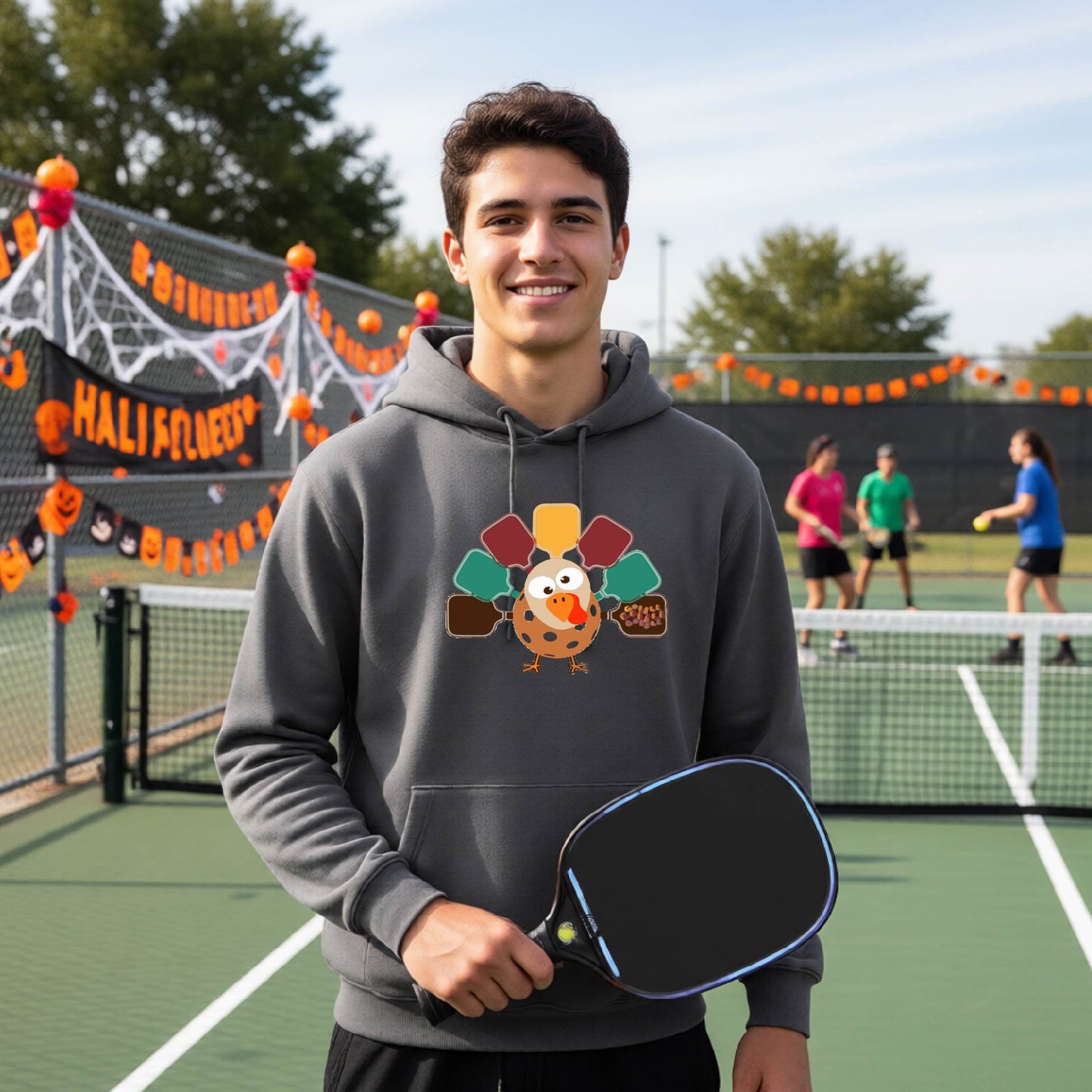 Thanksgiving Unisex Pickleball Hoodie Funny Spooky Season Sweatshirt Pickleball Pullover Apparel