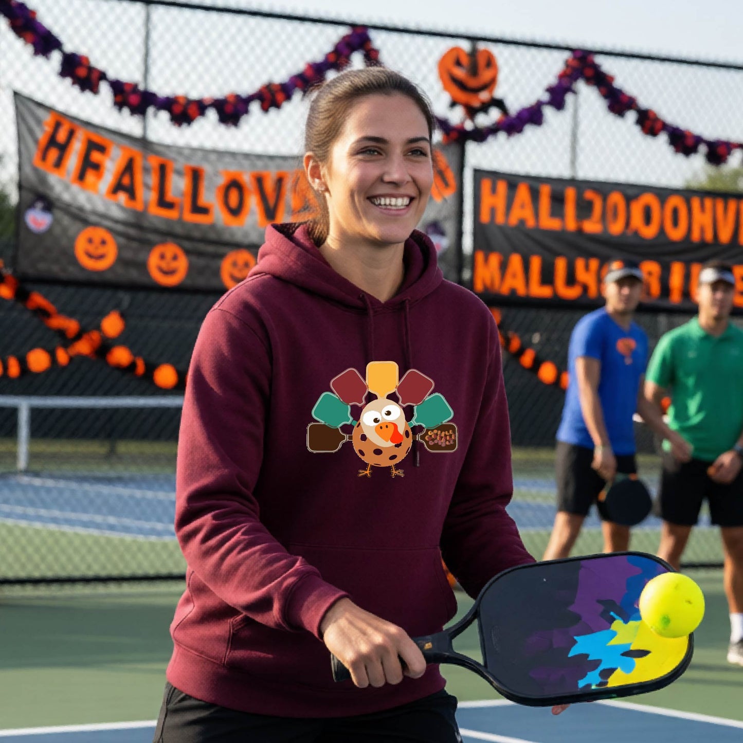 Thanksgiving Unisex Pickleball Hoodie Funny Spooky Season Sweatshirt Pickleball Pullover Apparel