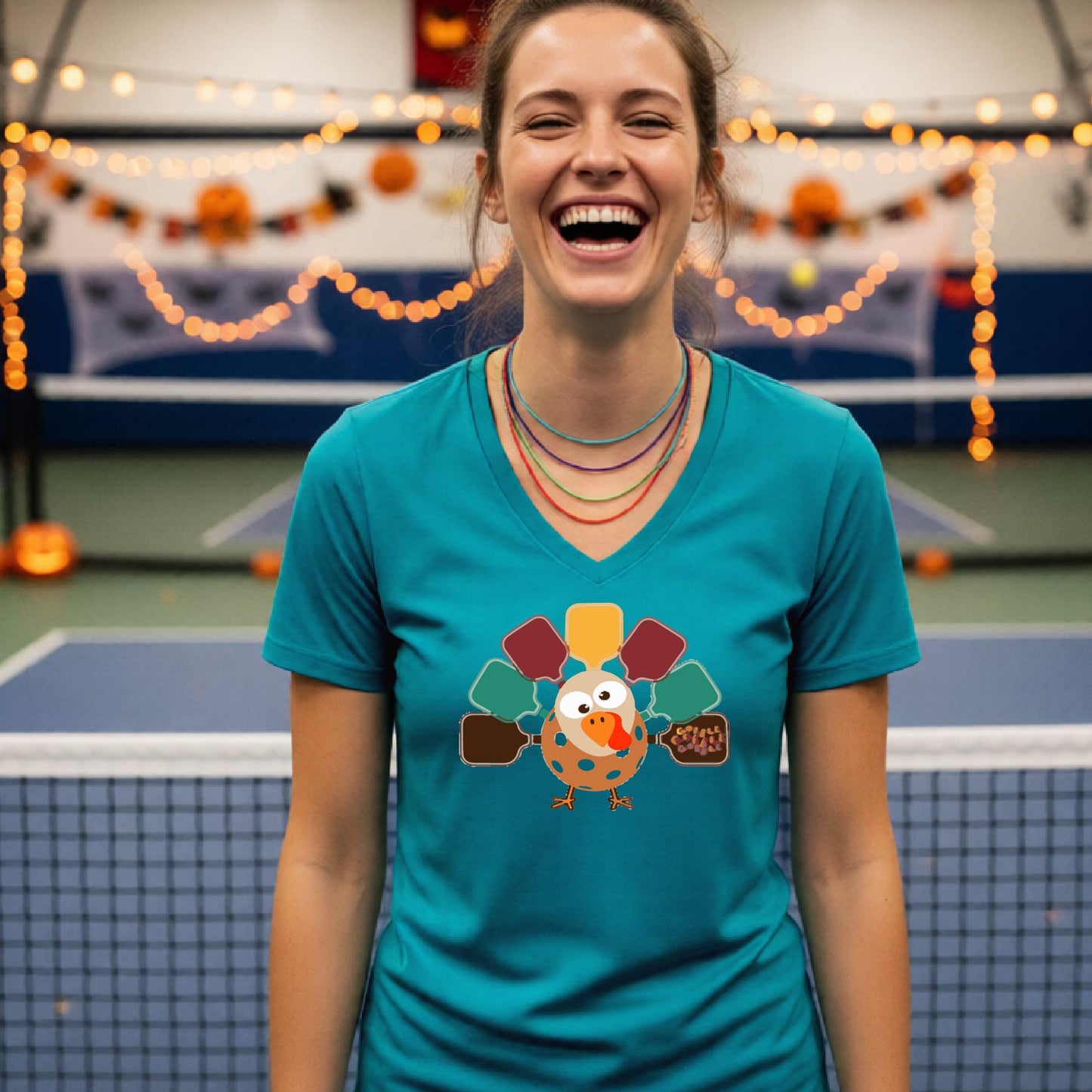 Womens Fall Thanksgiving Pickleball Shirt Funny Pickleball T-Shirt Holiday Season Shirt Short-Sleeve