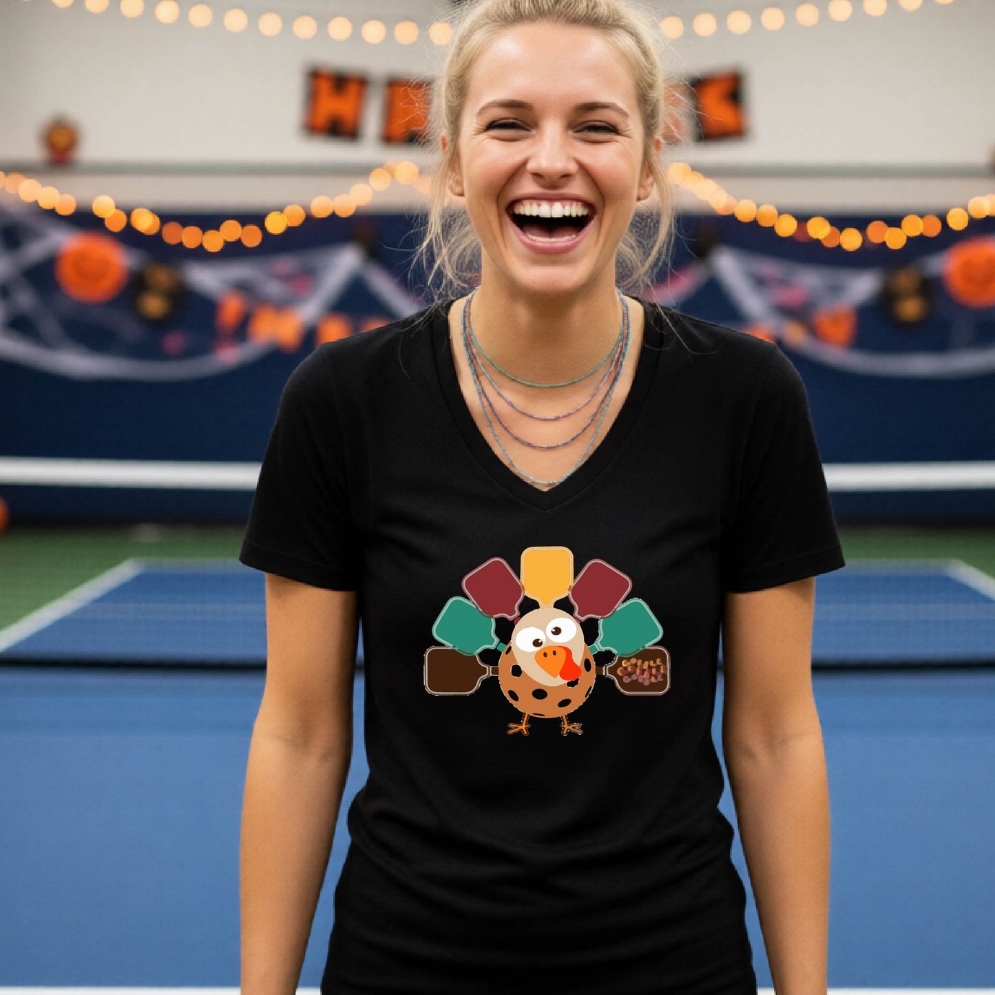 Womens Fall Thanksgiving Pickleball Shirt Funny Pickleball T-Shirt Holiday Season Shirt Short-Sleeve