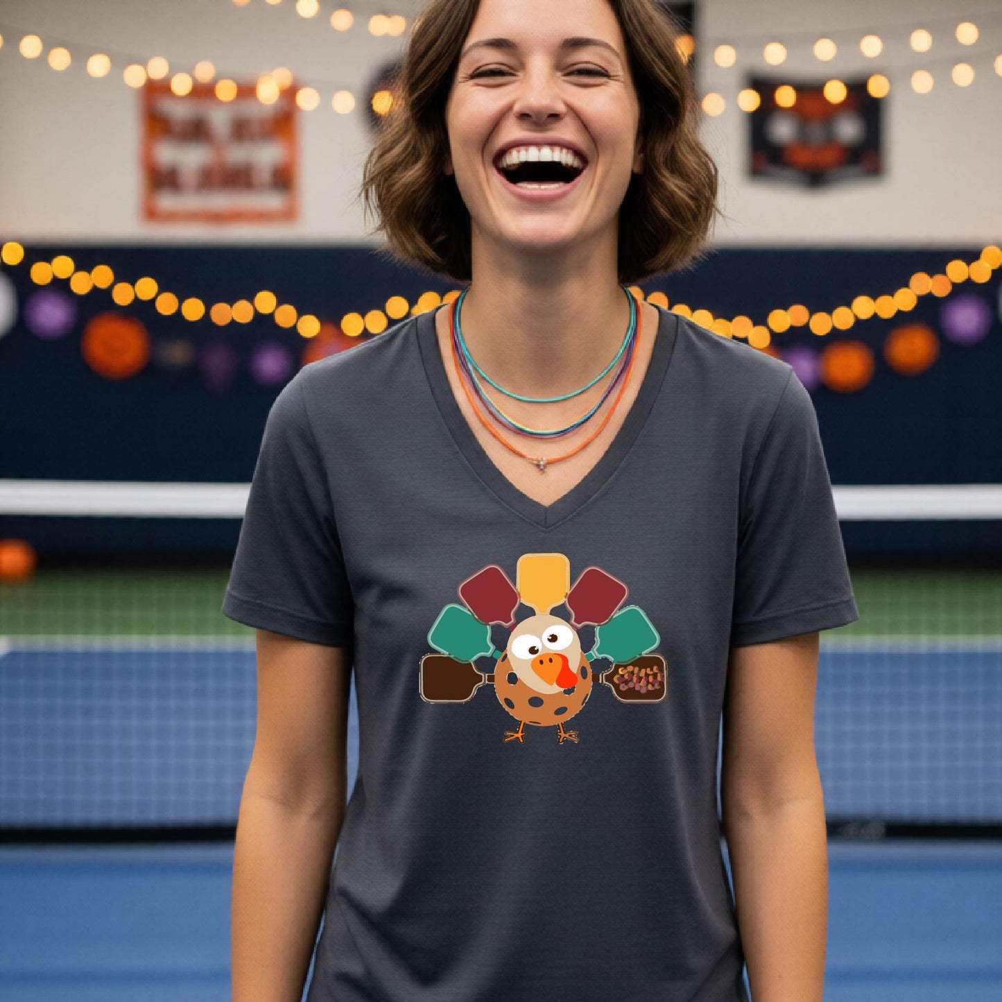 Womens Fall Thanksgiving Pickleball Shirt Funny Pickleball T-Shirt Holiday Season Shirt Short-Sleeve