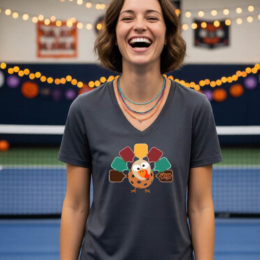 Womens Fall Thanksgiving Pickleball Shirt Funny Pickleball T-Shirt Holiday Season Shirt Short-Sleeve