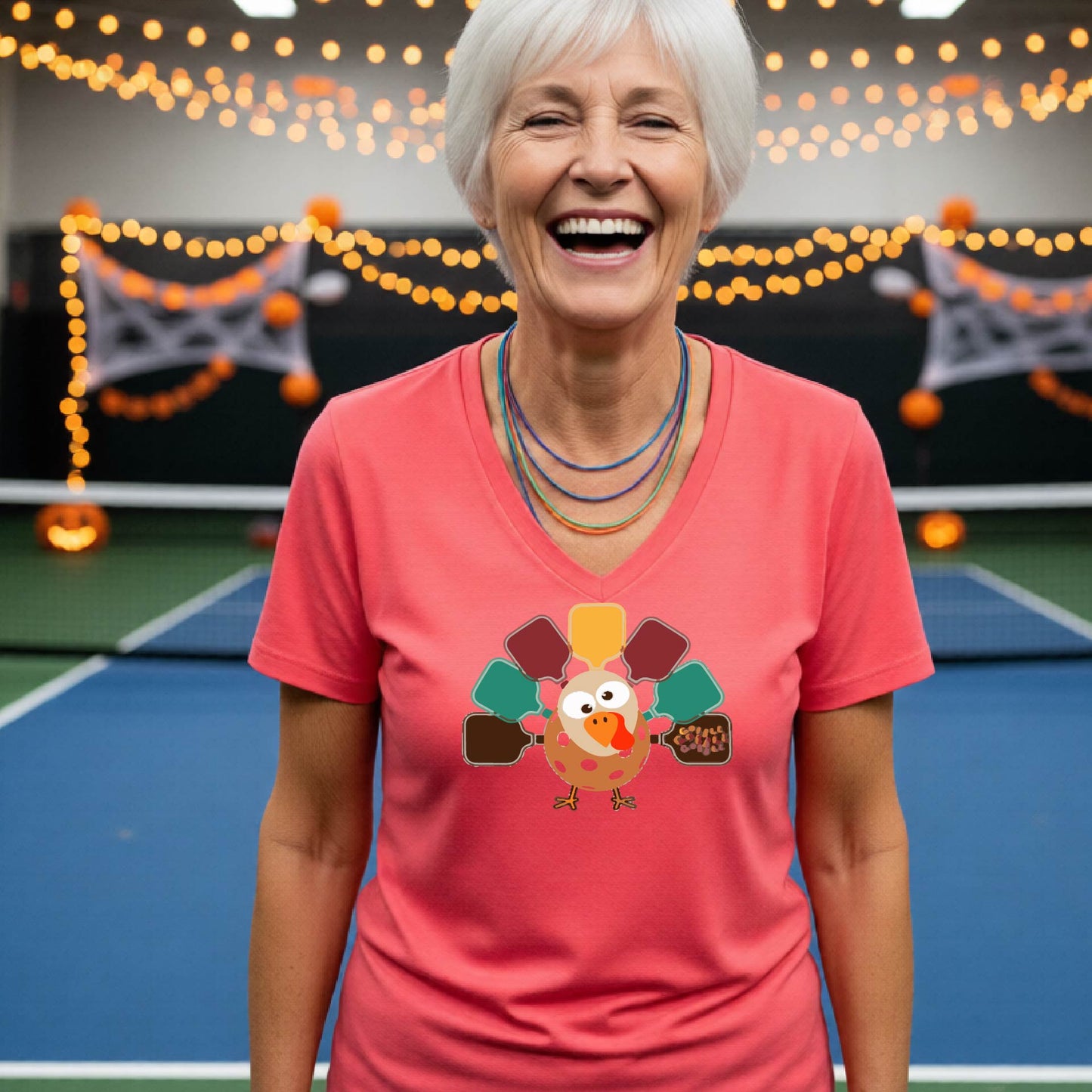 Womens Fall Thanksgiving Pickleball Shirt Funny Pickleball T-Shirt Holiday Season Shirt Short-Sleeve