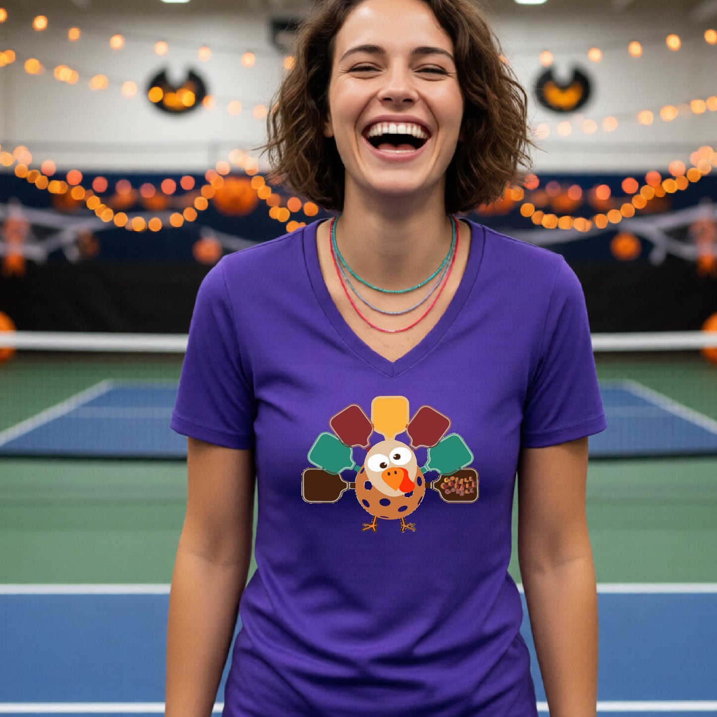 Womens Fall Thanksgiving Pickleball Shirt Funny Pickleball T-Shirt Holiday Season Shirt Short-Sleeve