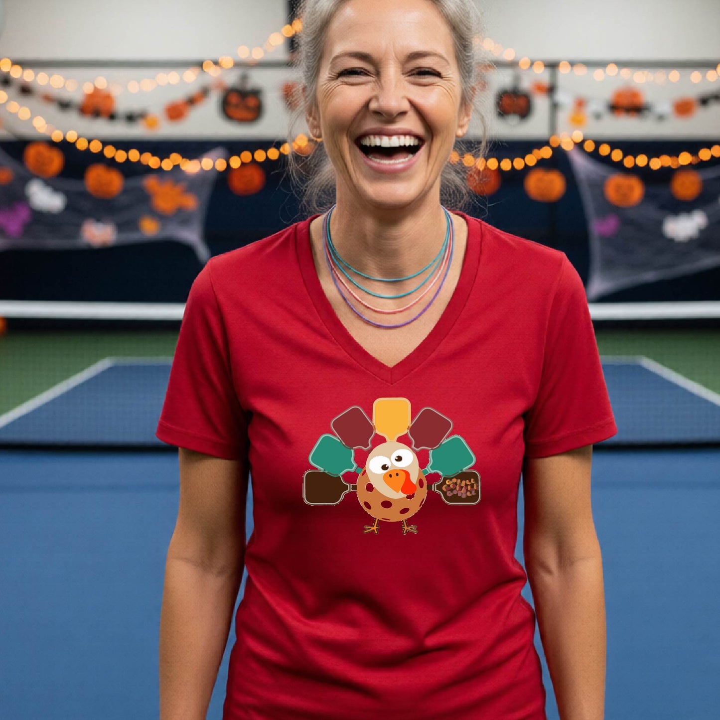 Womens Fall Thanksgiving Pickleball Shirt Funny Pickleball T-Shirt Holiday Season Shirt Short-Sleeve