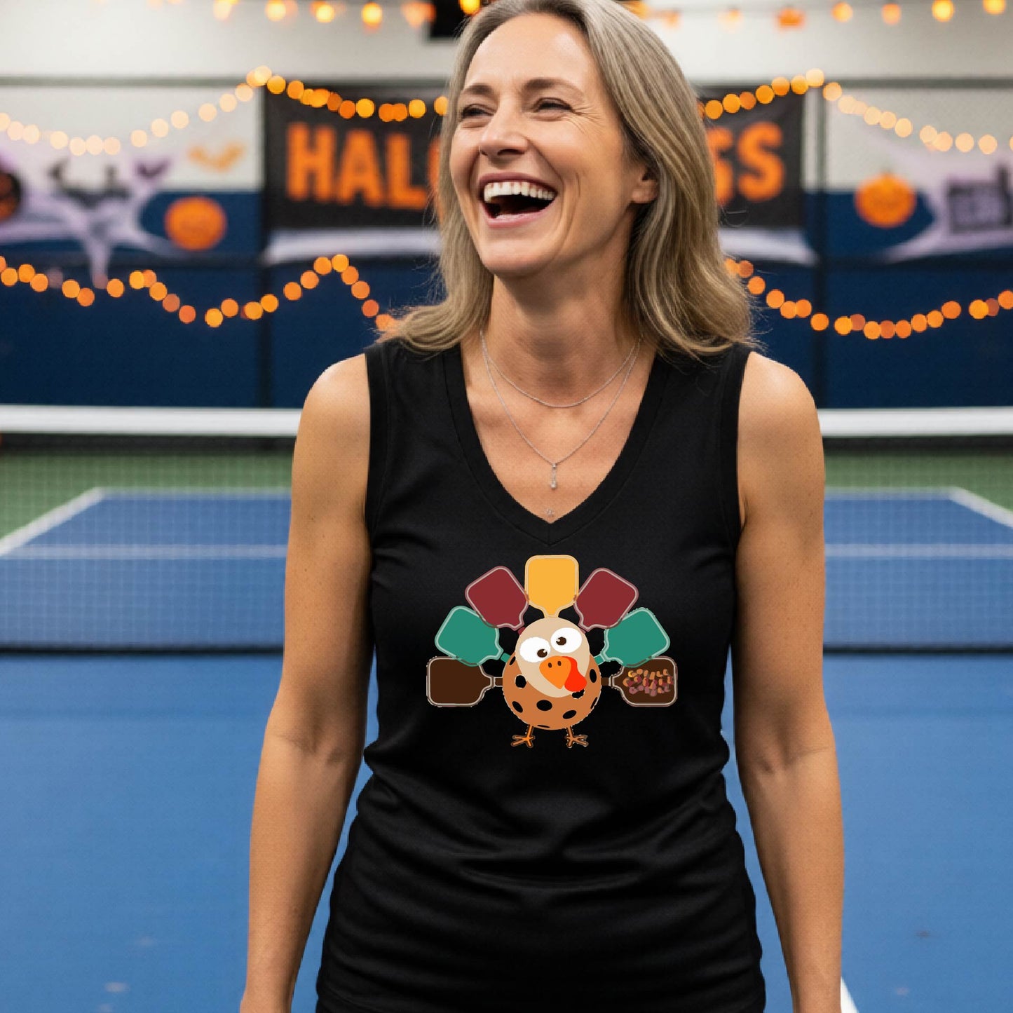 Pickleball Womens Thanksgiving Shirt,Funny Halloween T-Shirt Spooky Season Pickleball Apparel Gift Sleeveless