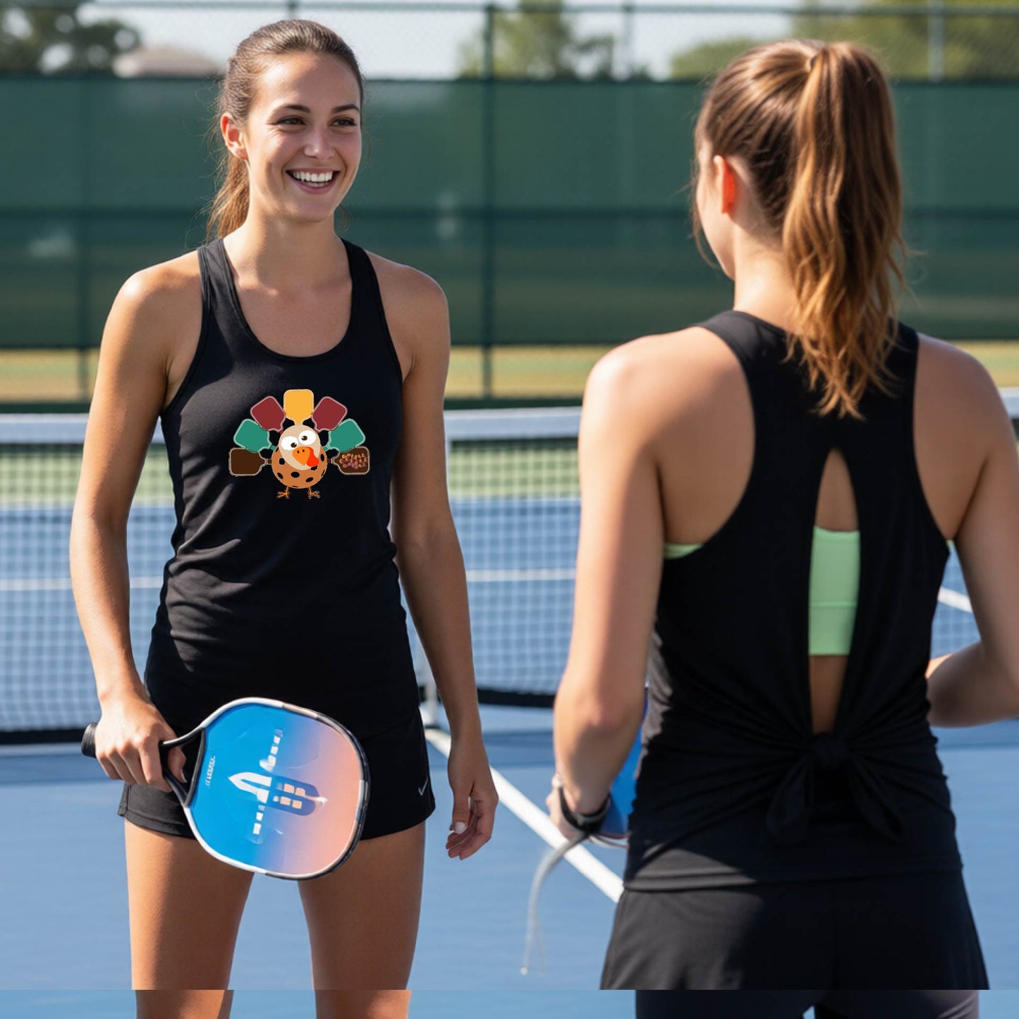Womens Funny Fall Thanksgiving Pickleball Shirt Spooky Pickleball Split-Back Tank Halloween Gift