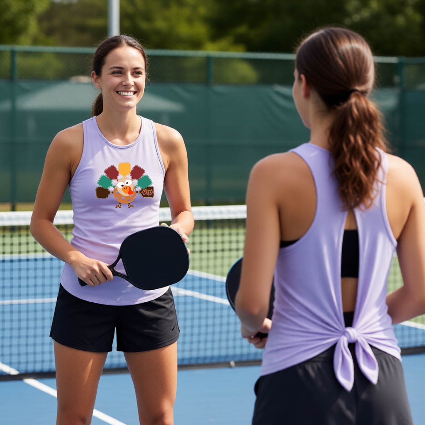 Womens Funny Fall Thanksgiving Pickleball Shirt Spooky Pickleball Split-Back Tank Halloween Gift