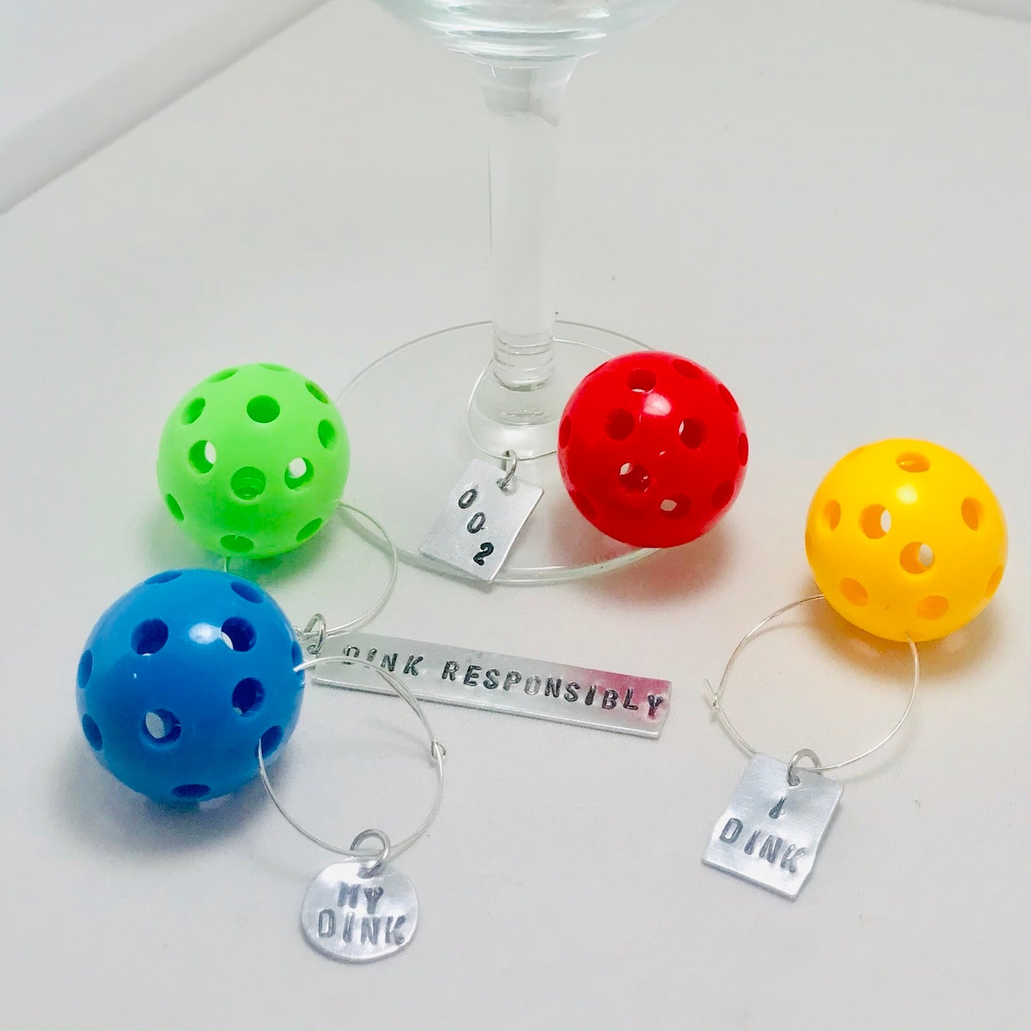 Micro Pickleball Wine Glass Charms (Set Of 4) | Fun Pickleball Gifts