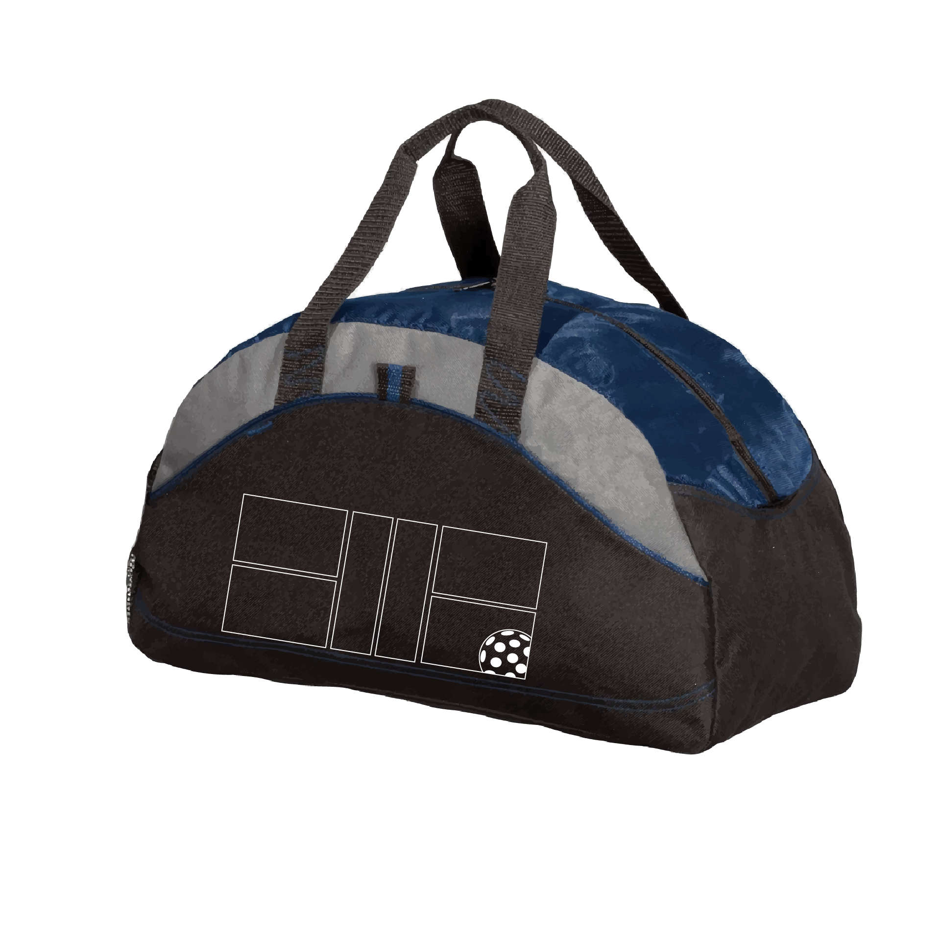 Pickleball Duffel Bag Design: Pickleball Court with Pickleball  Carry your gear in comfort and style. This fun pickleball duffel bag is the perfect accessory for all pickleball players needing to keep their gear in one place. This medium sized duffel tote is ideal for all your pickleball activities. The large center compartment allows for plenty of space and the mesh end pocket is perfect for holding a water bottle. 
