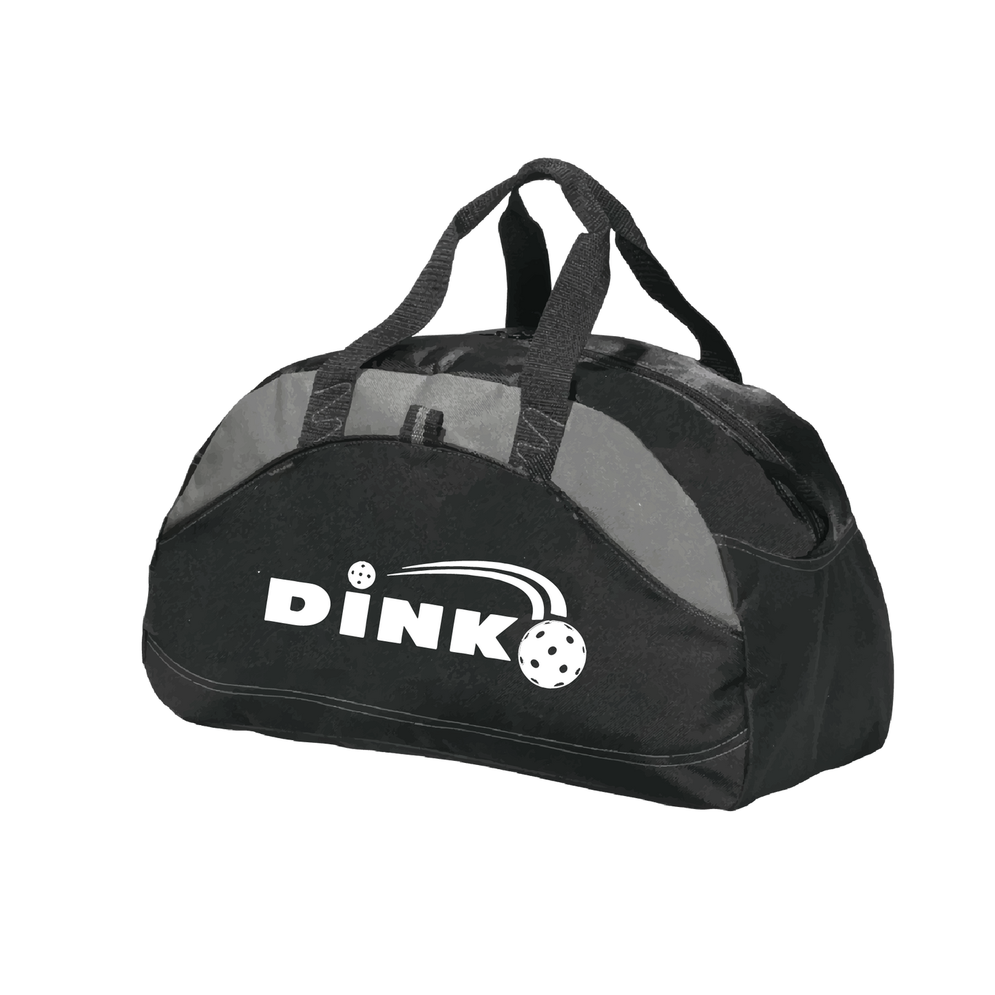 Pickleball Design: Dink  Carry your gear in comfort and style. This fun pickleball duffel bag is the perfect accessory for all pickleball players needing to keep their gear in one place. This medium sized duffel tote is ideal for all your pickleball activities. The large center compartment allows for plenty of space and the mesh end pocket is perfect for holding a water bottle. Duffel bag comes with an adjustable shoulder strap and the polyester material is durable and easily cleaned.